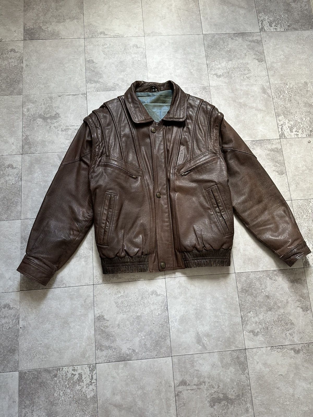 Genuine Leather × Vintage Vintage Brown Leather Bomber Avant Garde Transformer Jacket Size US L / EU 52-54 / 3 - 6 Thumbnail