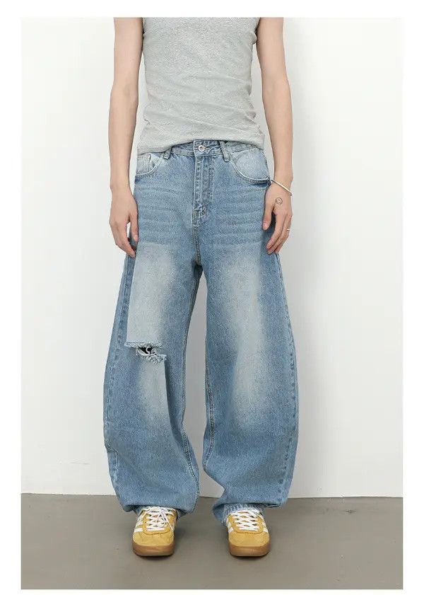Japanese Brand VIBE American retro men's washed loose ripped scimitar jeans Size US 32 / EU 48 - 1 Thumbnail
