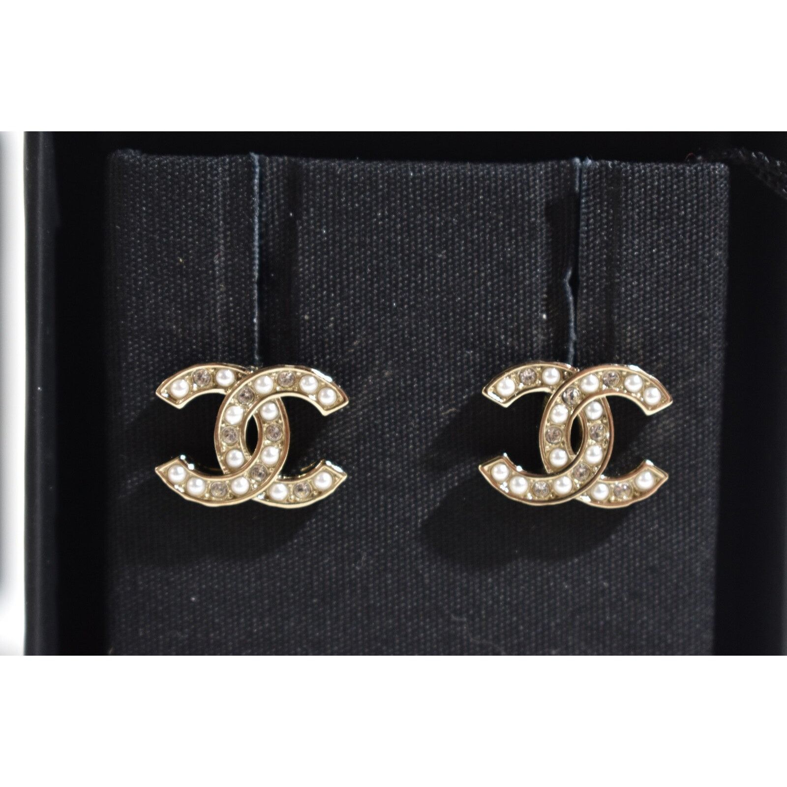 Chanel Chanel Gold Pearl White Crystal Statement Stud Earrings Size ONE SIZE - 4 Thumbnail