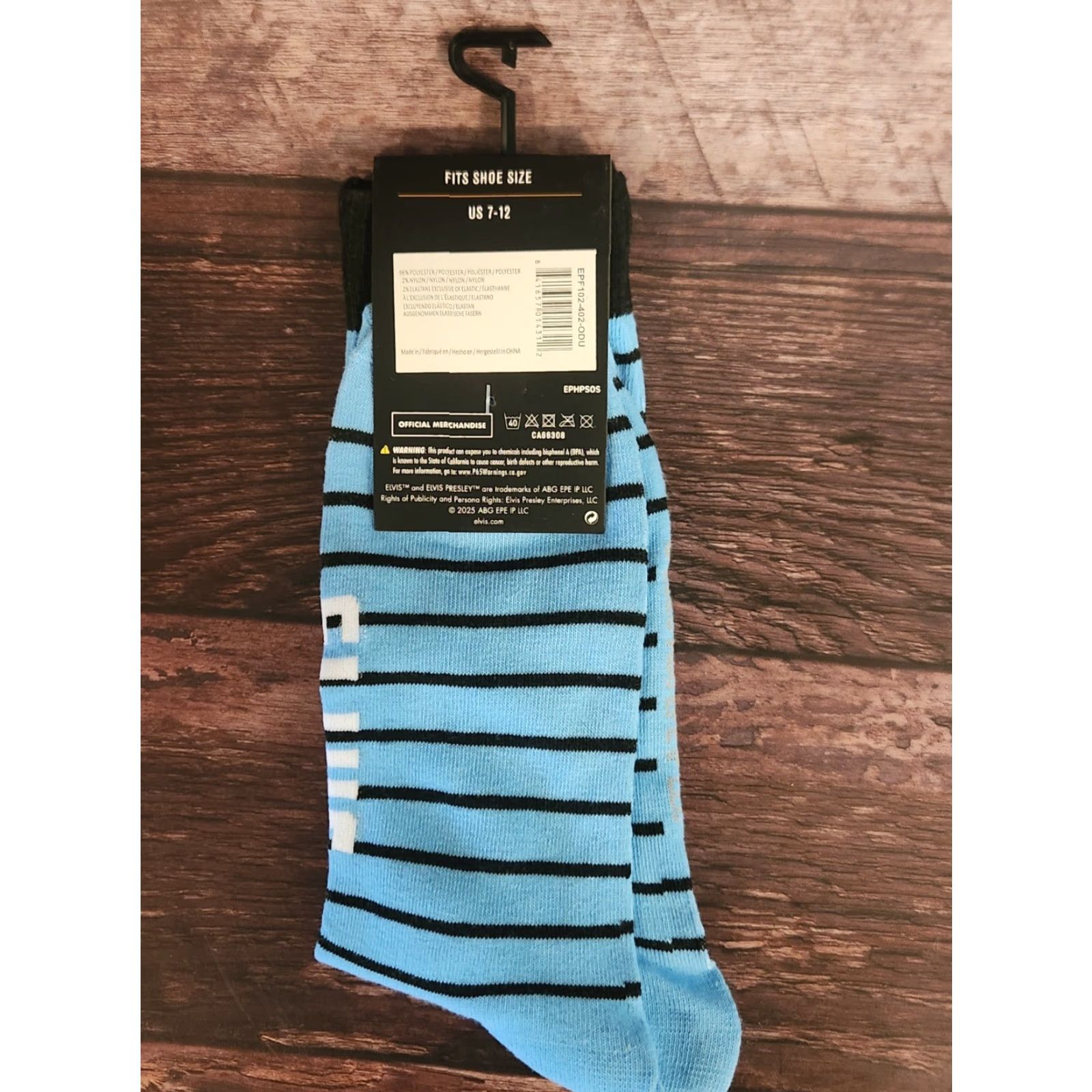 Silhouette ELVIS PRESLEY Socks Men 7-12 OSFM Blue Black Striped Crew silhouette Print OSFM Terrific Music Style Adult Mens Socks Size ONE SIZE - 2 Thumbnail
