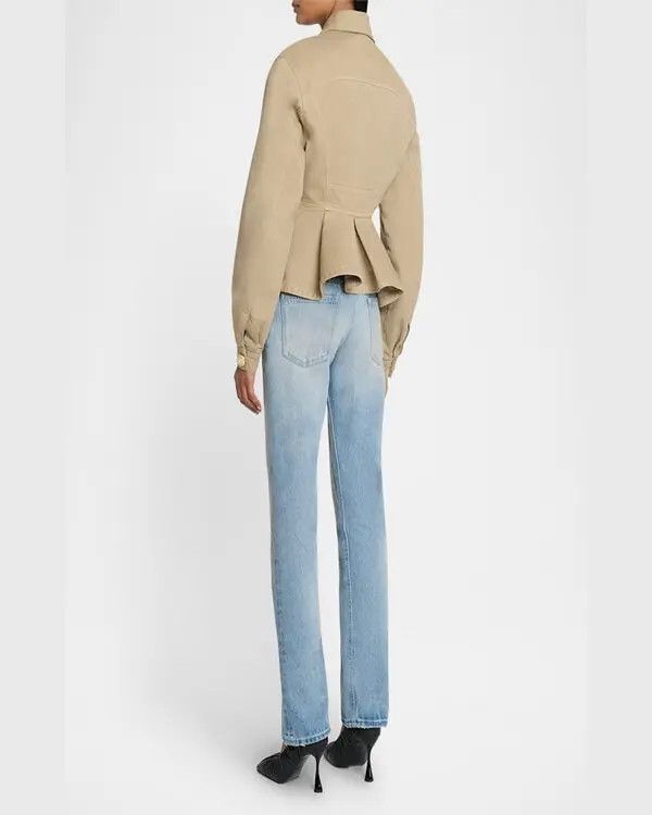 Balmain o1s1wg111025 Ruffled Cotton Canvas Jacket in Beige Size S / US 4 / IT 40 - 5 Thumbnail