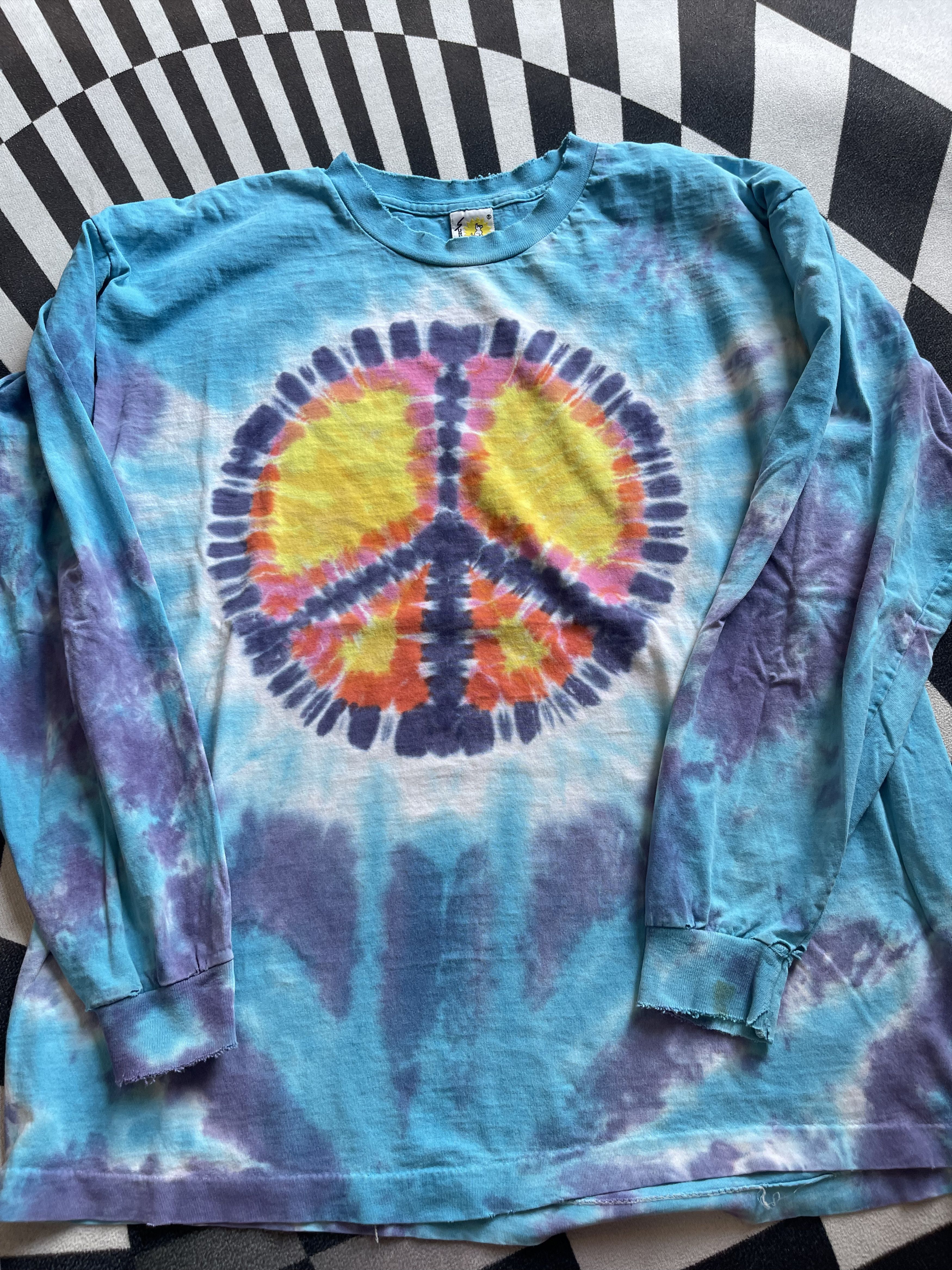 Vintage Vintage 90s Sundog Tie Dye Peace Sign Long Sleeve T-Shirt XL Size US XL / EU 56 / 4 - 1 Thumbnail