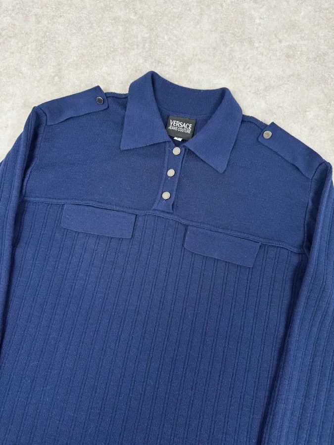 Versace Versace Navy Flat Wool Longsleeve Polo Size M / US 6-8 / IT 42-44 - 5 Thumbnail
