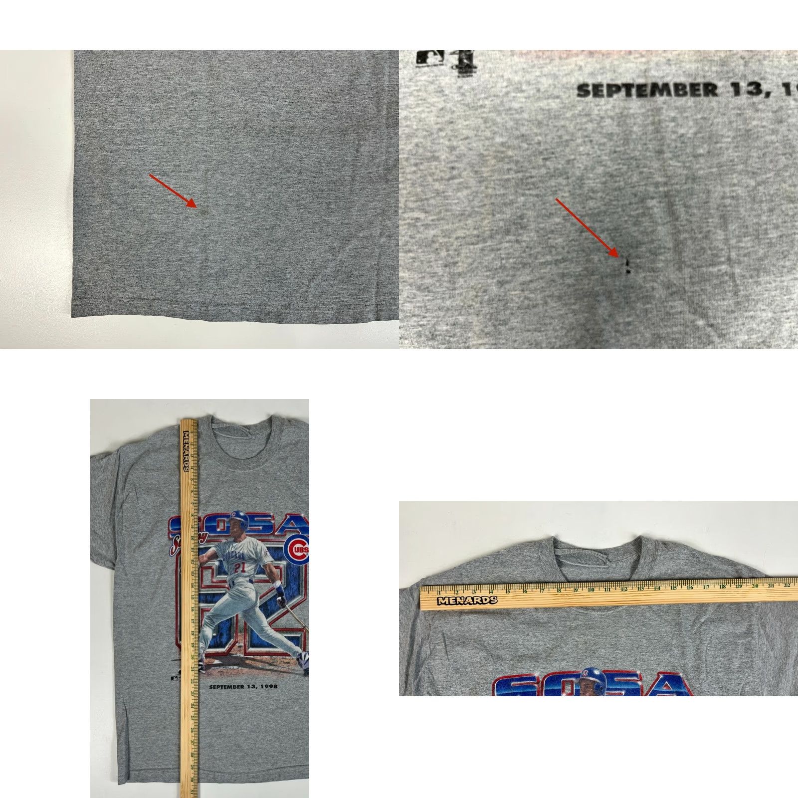 Pro Player VINTAGE Chicago Cubs Sammy Sosa 62 Home Runs T-shirt ProPlayer Shirt Mens L Gray 90s Sports Size US L / EU 52-54 / 3 - 8 Thumbnail