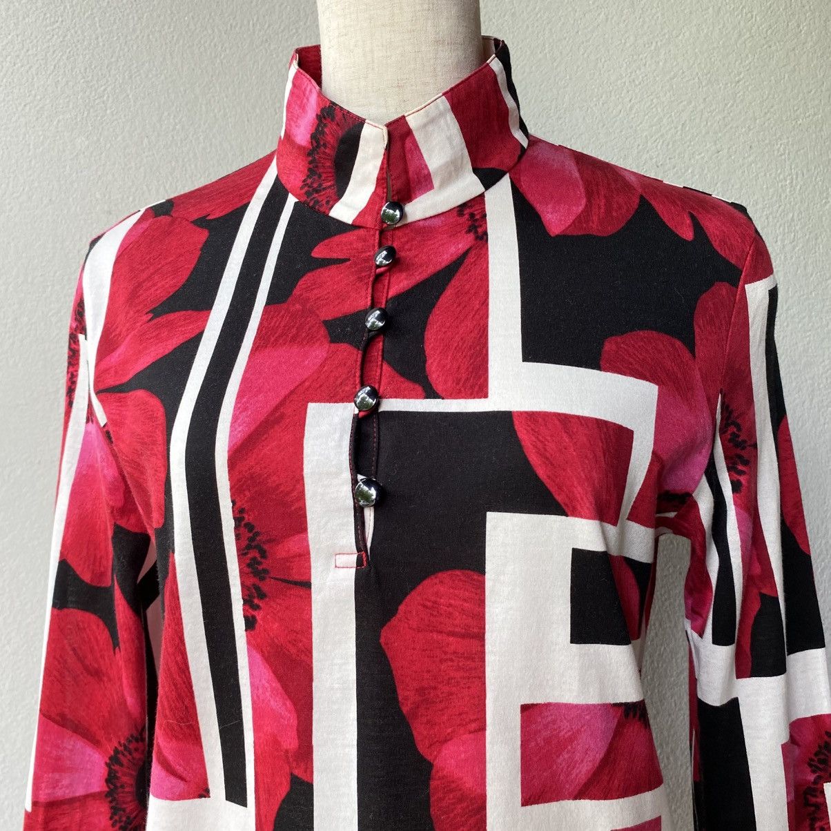 Lanvin LANVIN Red Floral Block Print Blouse with Button Neck Size XS / US 0-2 / IT 36-38 - 6 Thumbnail
