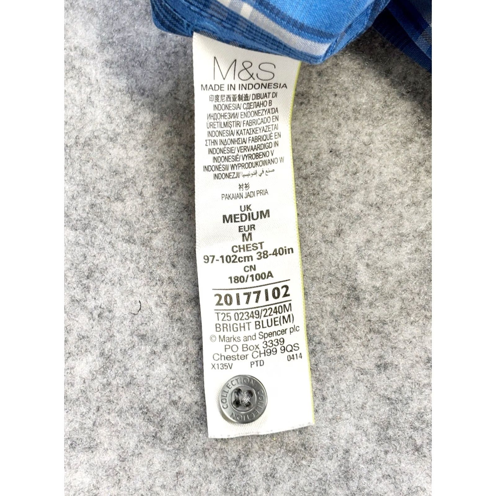Marks & Spencer VINTAGE: No — M&S shirt blue check short sleeve, regular fit, easy care, polyester modal, button-up, Men, M Size US M / EU 48-50 / 2 - 5 Thumbnail