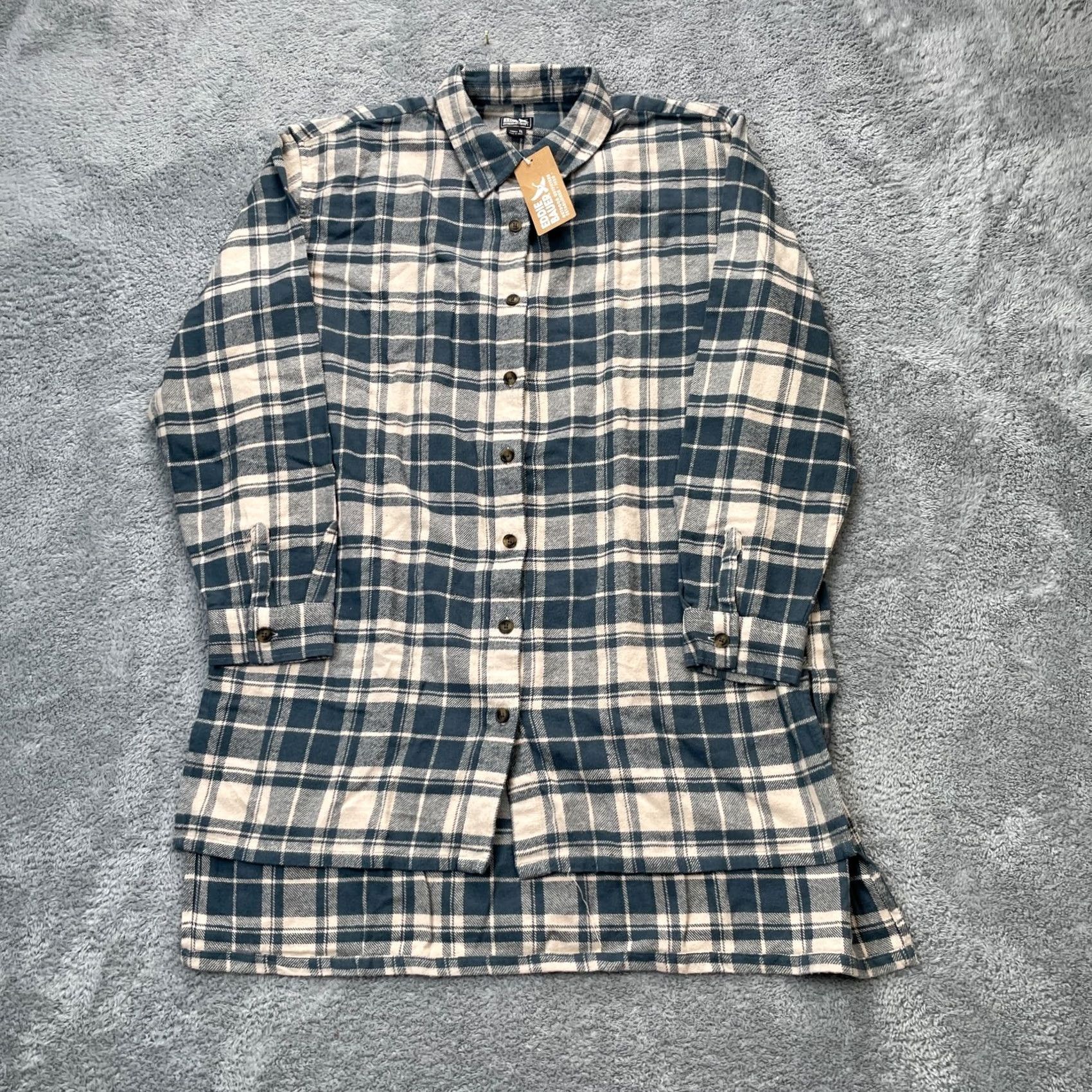 Eddie Bauer VINTAGE Eddie Bauer Shirt Womens L Tall Blue Plaid Cotton Flannel High Low Pleated Button-Up Casual Shirt Womens Mens? Size L / US 10 / IT 46 - 2 Thumbnail