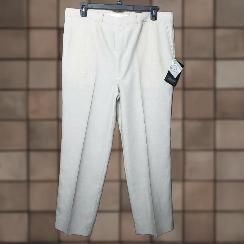 Haggar VINTAGE Haggar Presstige Dress Pants Flat Front NWT Summer Weight 40x30 Beige Regular 30 Inseam Mens Size US 40 / EU 56 - 1 Thumbnail