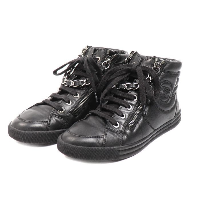 Chanel Chanel Chanel Leather Chain High Top Sneakers Leather Shoes G31316 DUTY FREE for USA Size ONE SIZE - 1 Thumbnail