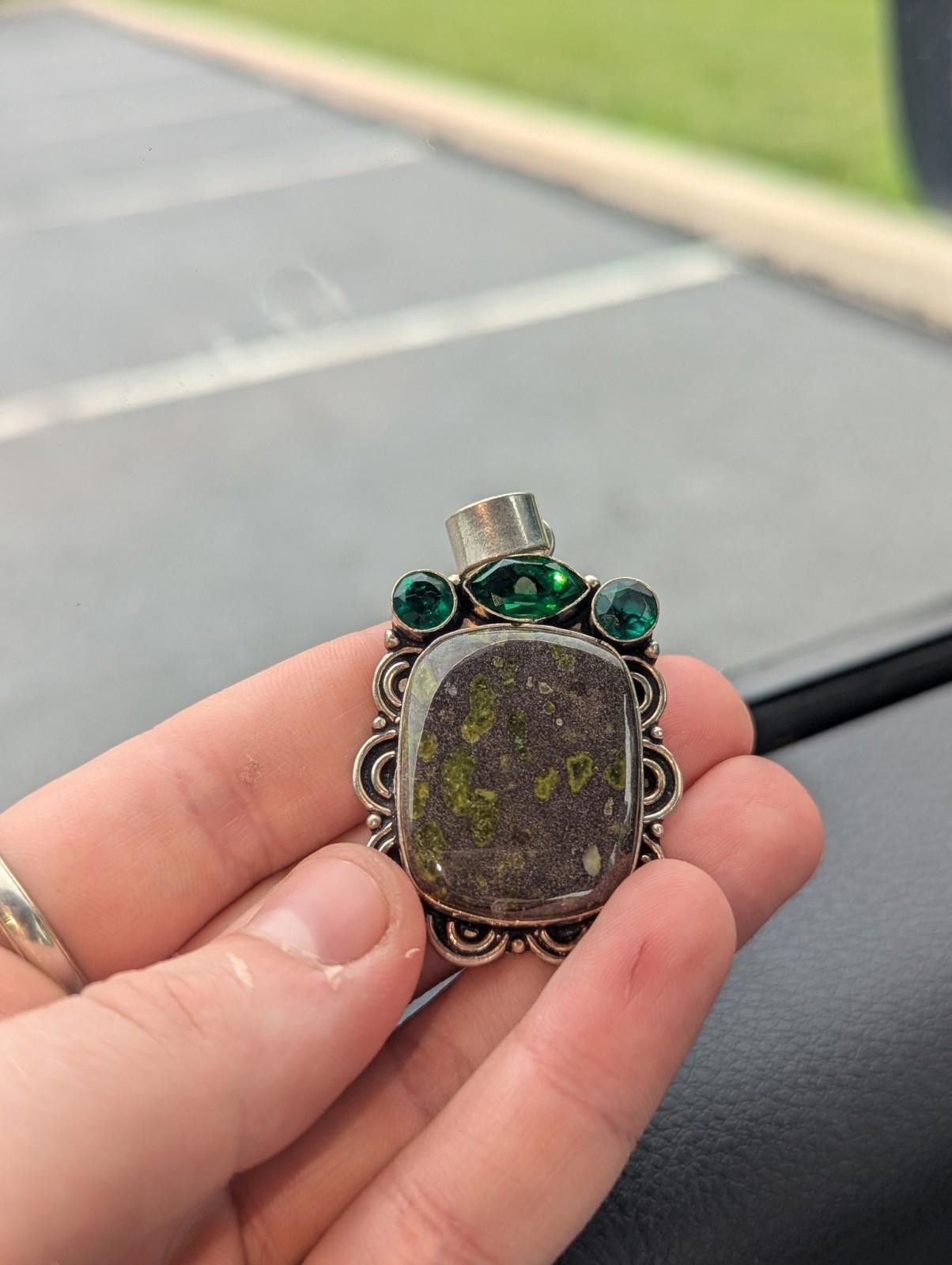 The Unbranded Brand Sterling Silver Natural Jasper Diopside Glass Gem Pendant Size ONE SIZE - 4 Thumbnail