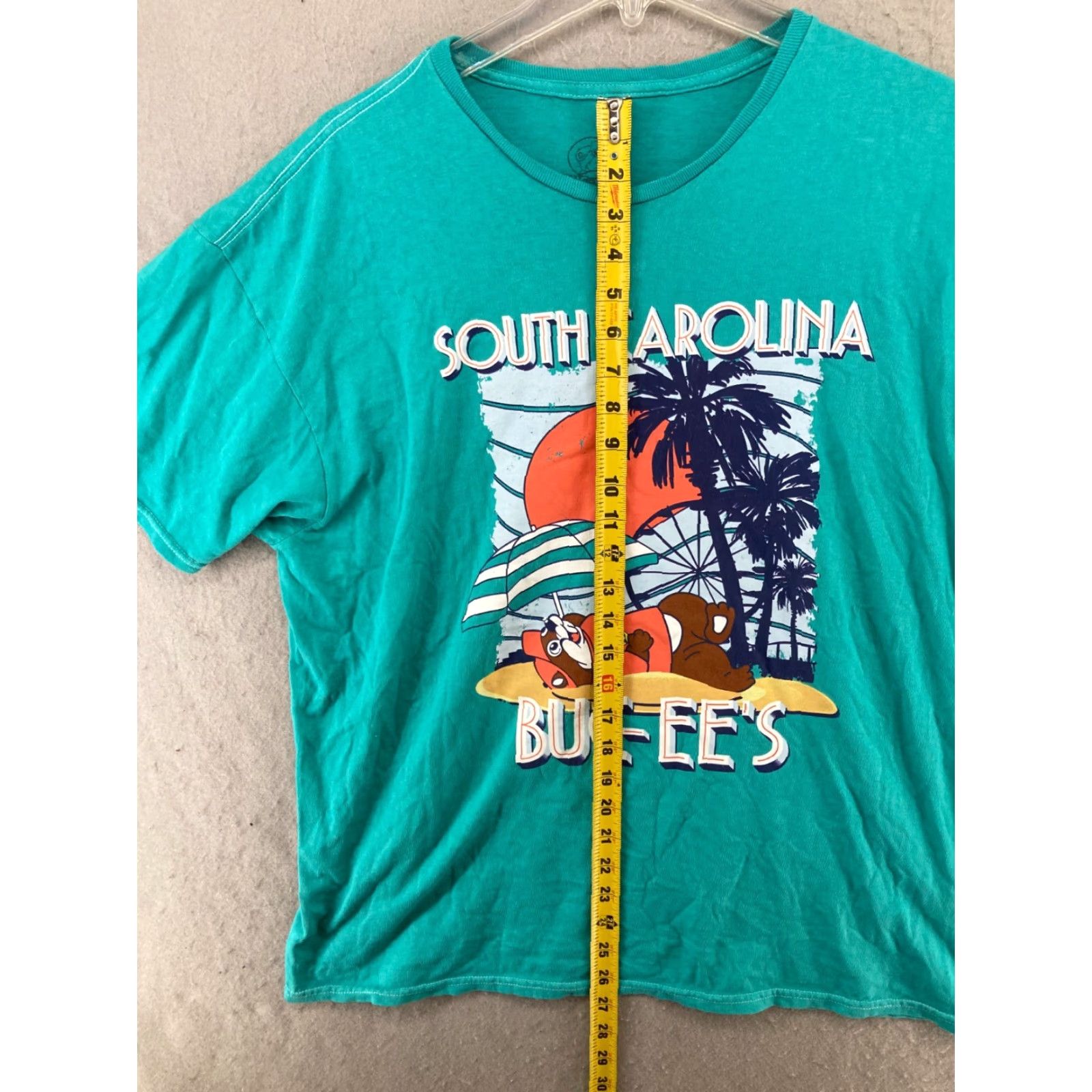 Vintage Bucees Mens TShirt XL Teal Beach Vacation Palm Tree Crew Neck Cotton Jersey Graphic Print Shirt Men XL Beach Theme 80s? Size US XL / EU 56 / 4 - 3 Thumbnail
