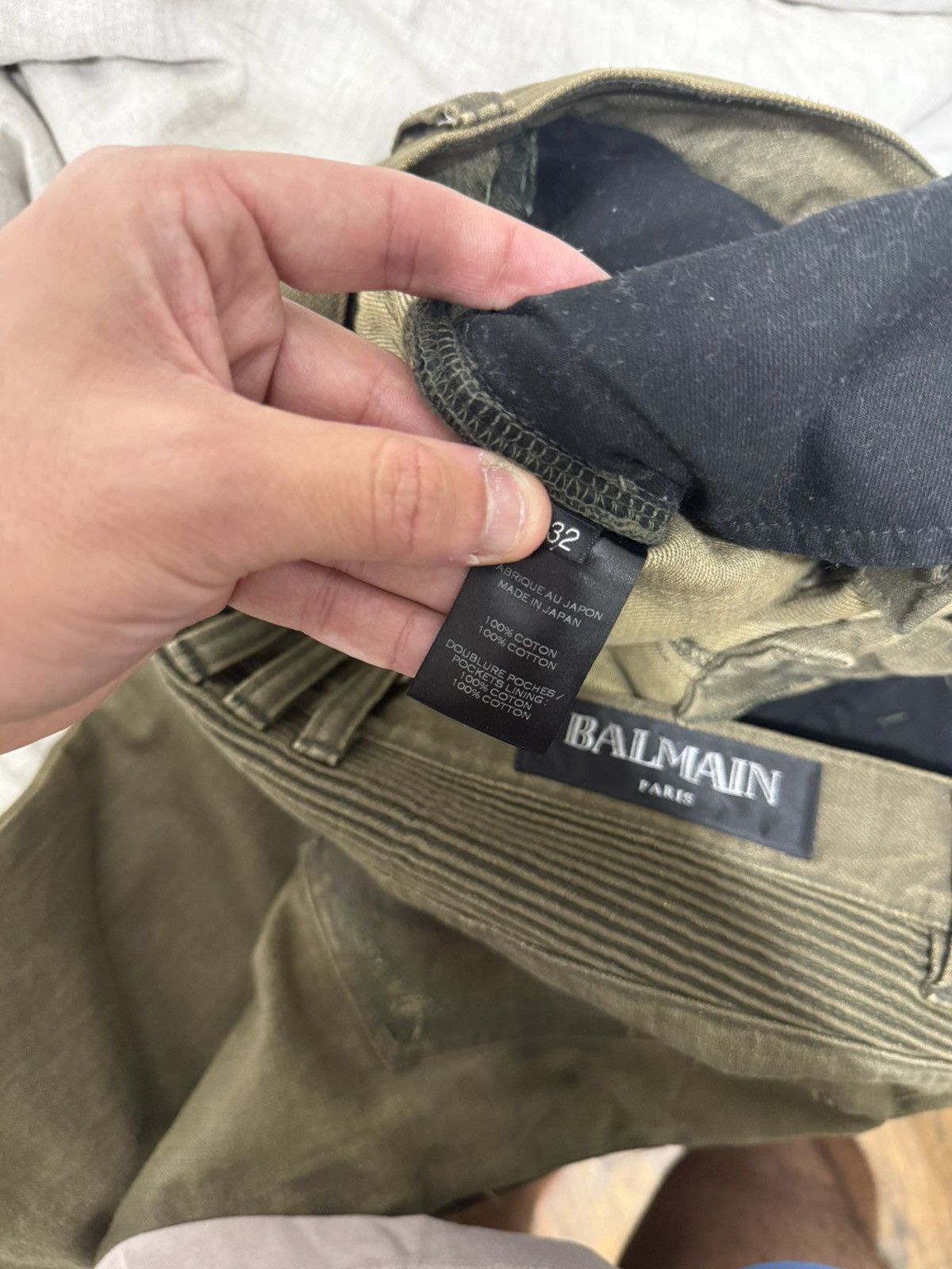 Balmain Olive Distressed Bikers *RARE* Size US 32 / EU 48 - 7 Thumbnail