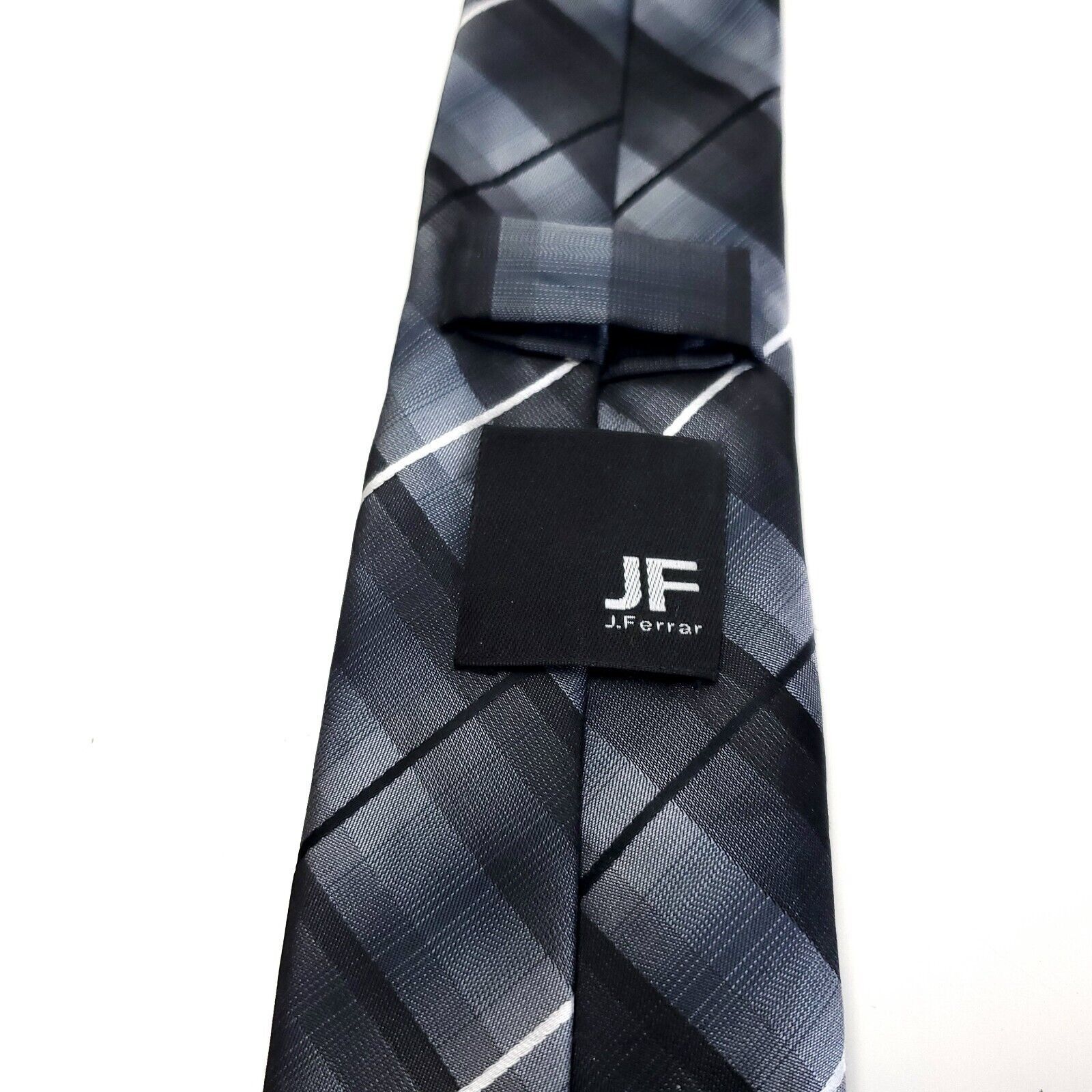J Ferrar JF J Ferrar Gray Plaid Polyester Skinny Tie Size ONE SIZE - 3 Thumbnail