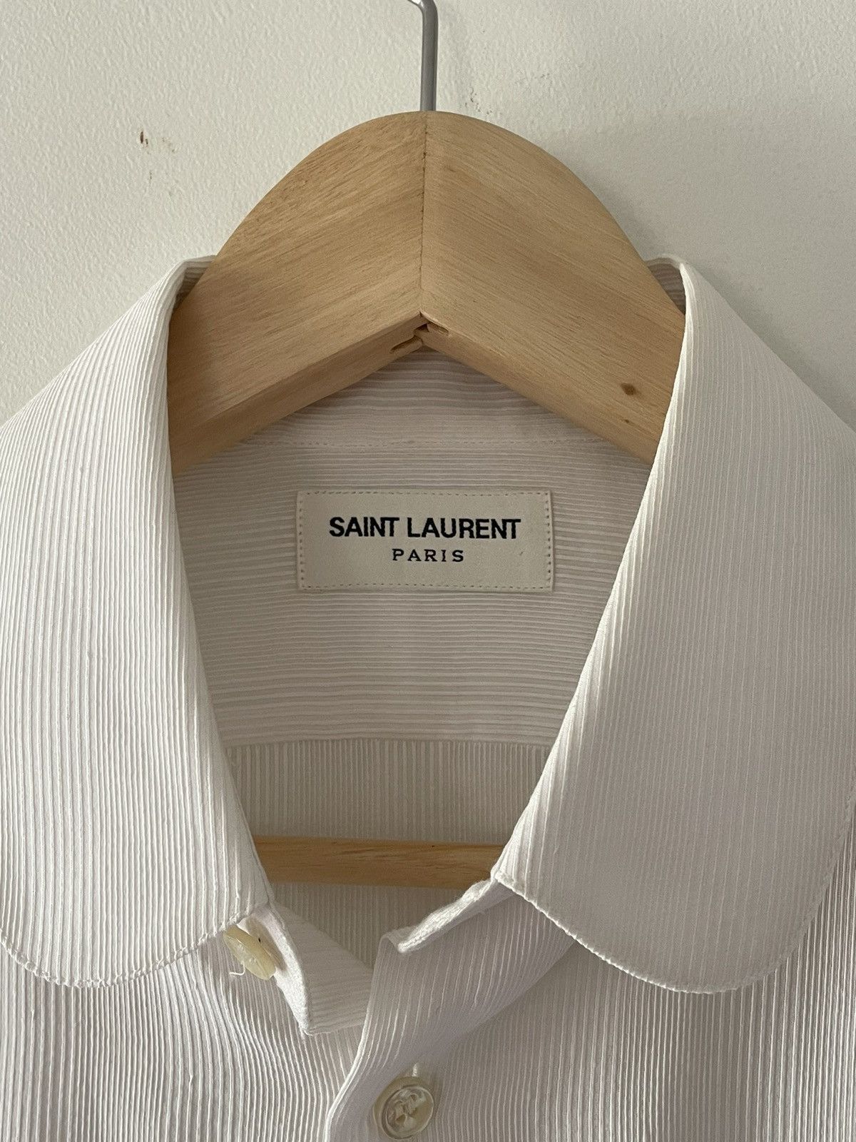 Saint Laurent Paris 2019 White Silk Ribbed Shirt Size US M / EU 48-50 / 2 - 3 Thumbnail
