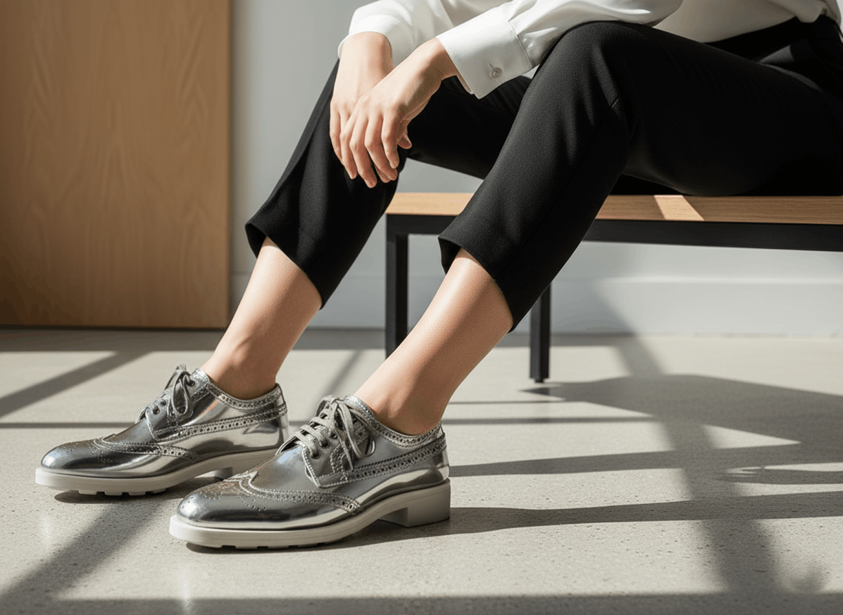 Prada Prada Silver EU 37 US 7 Leather Brogue Platform Oxford Shoes Size US 7 / IT 37 - 1 Thumbnail