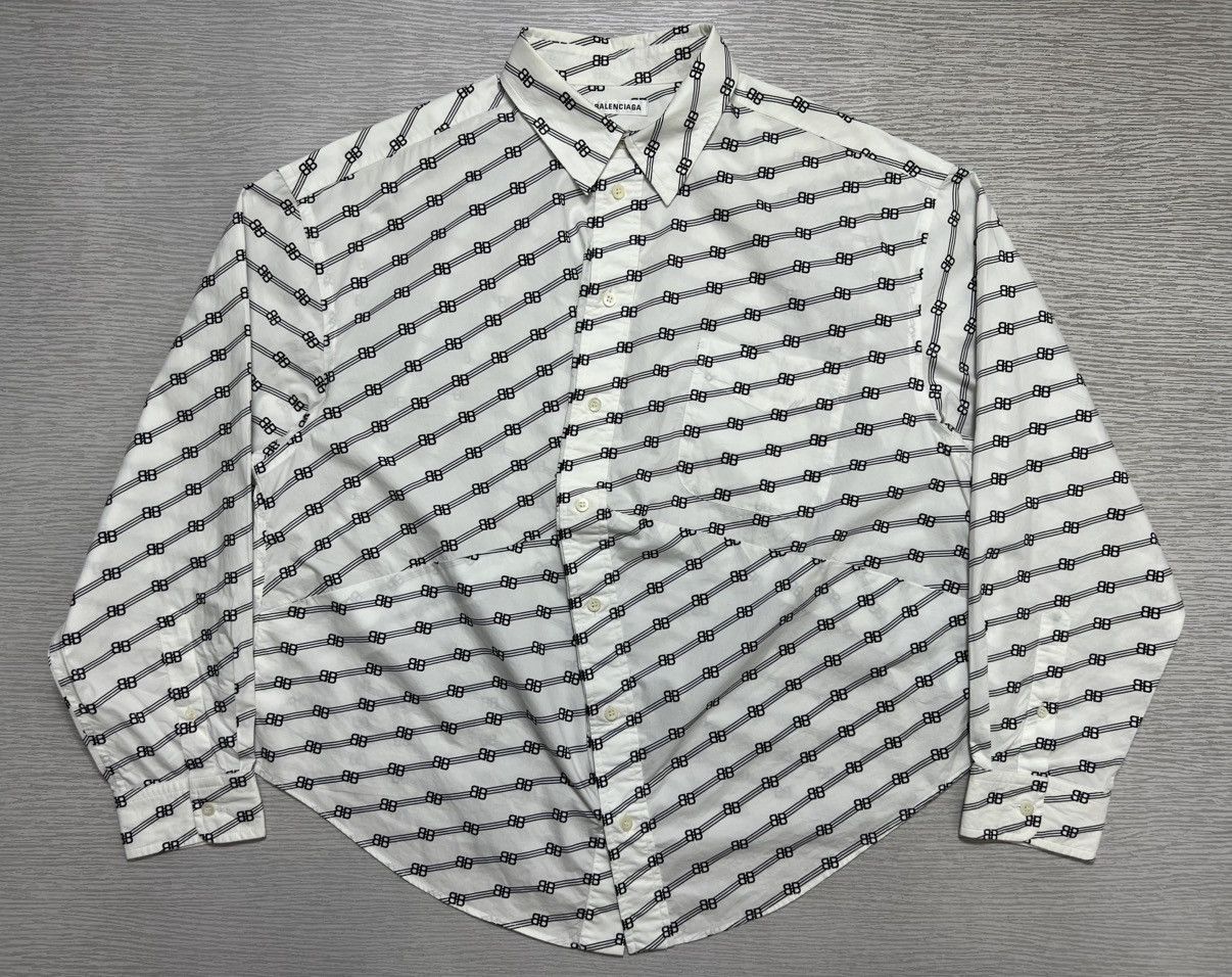 Balenciaga Balenciaga - S/S 20 - Double B Full Print Collar White Shirt Size US S / EU 44-46 / 1 - 1 Thumbnail