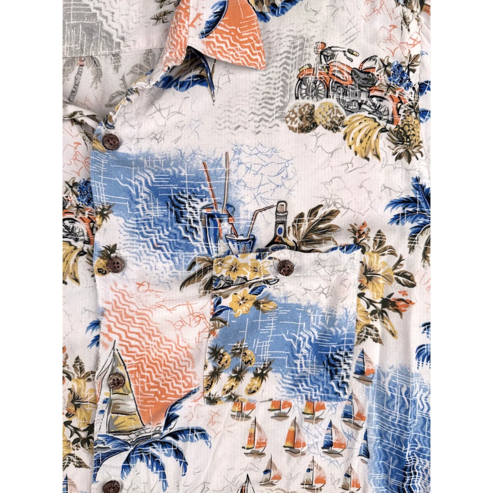 Vintage Campia Shirt Adult 2XL White Sailboat Classic Cars 100% Rayon Hawaiian Campia Moda Men Button-Up Short Sleeve Floral Casual Shirt Size US XXL / EU 58 / 5 - 6 Thumbnail