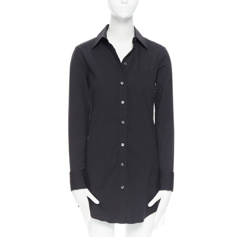 Michael Kors MICHAEL KORS black peak spread collar folded cuffs patch pocket long shirt US0 Size XS / US 0-2 / IT 36-38 - 1 Thumbnail