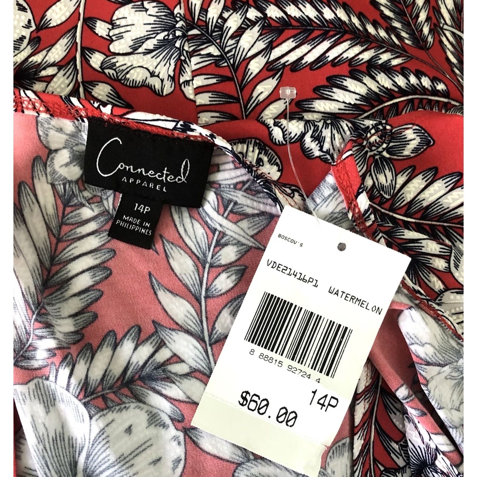 Vintage NWT Sleeveless Tank Dress 14P Red Floral Tropical Pleated Above Knee CoconutGirl Size XL / US 12-14 / IT 48-50 - 4 Thumbnail