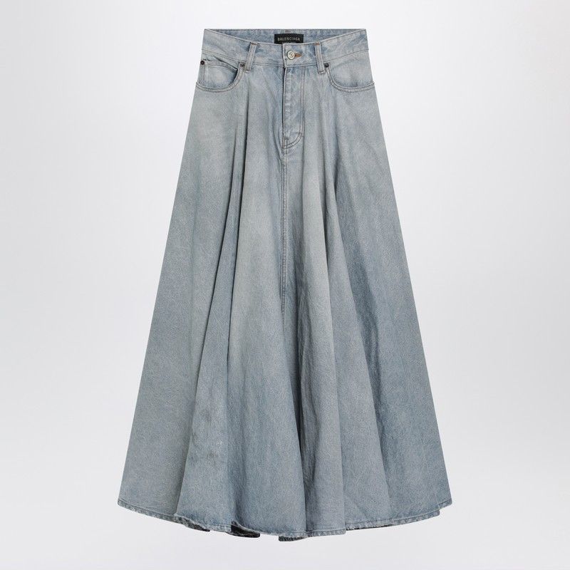 Balenciaga Balenciaga Light Blue Maxi Godet Denim Skirt Size 27" / US 4 / IT 40 - 1 Thumbnail
