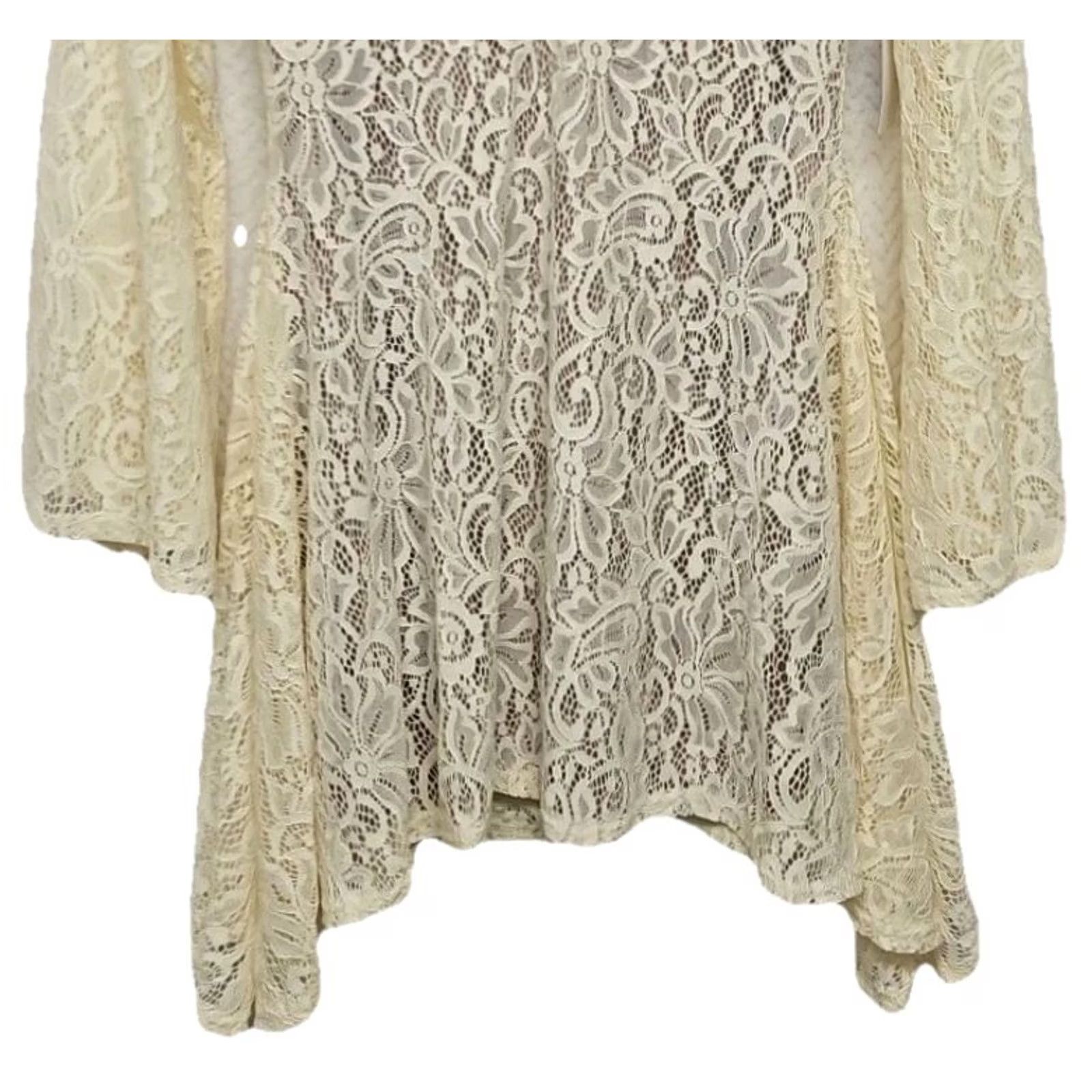 Bell Joyfolie Ivory Lace Dress S Women Bell Sleeve Round Neck Short Dress Bohemian NWT Size S / US 4 / IT 40 - 3 Thumbnail