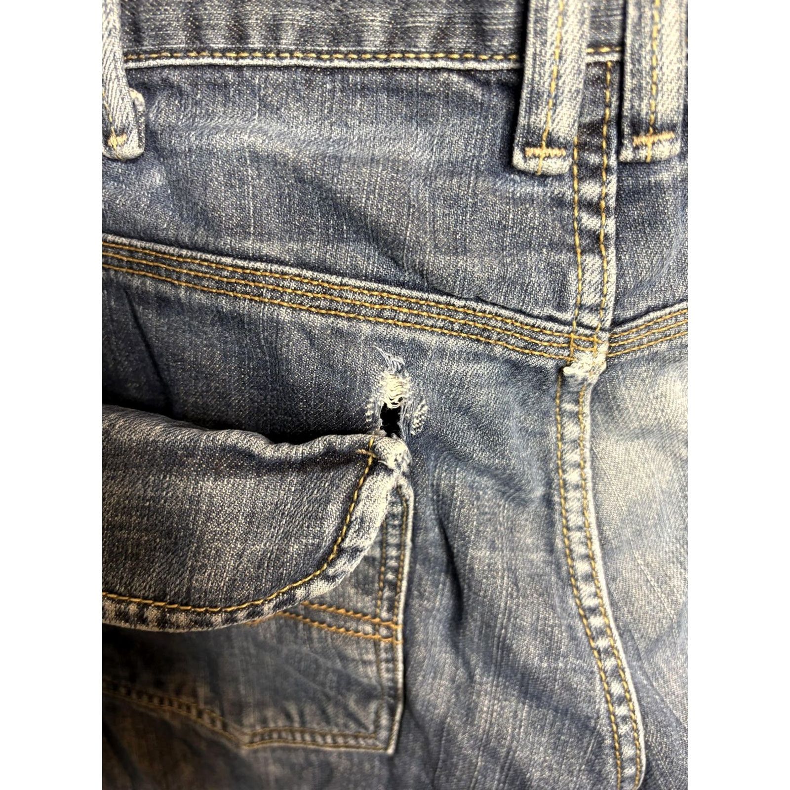 Levi's Levis 514 Jeans Mens 38x32 Slim Straight Button Fly Flap Pocket Distressed Denim Blue Slim Jeans Mens Regular 38 in 32 in Boy? Size US 38 / EU 54 - 5 Thumbnail