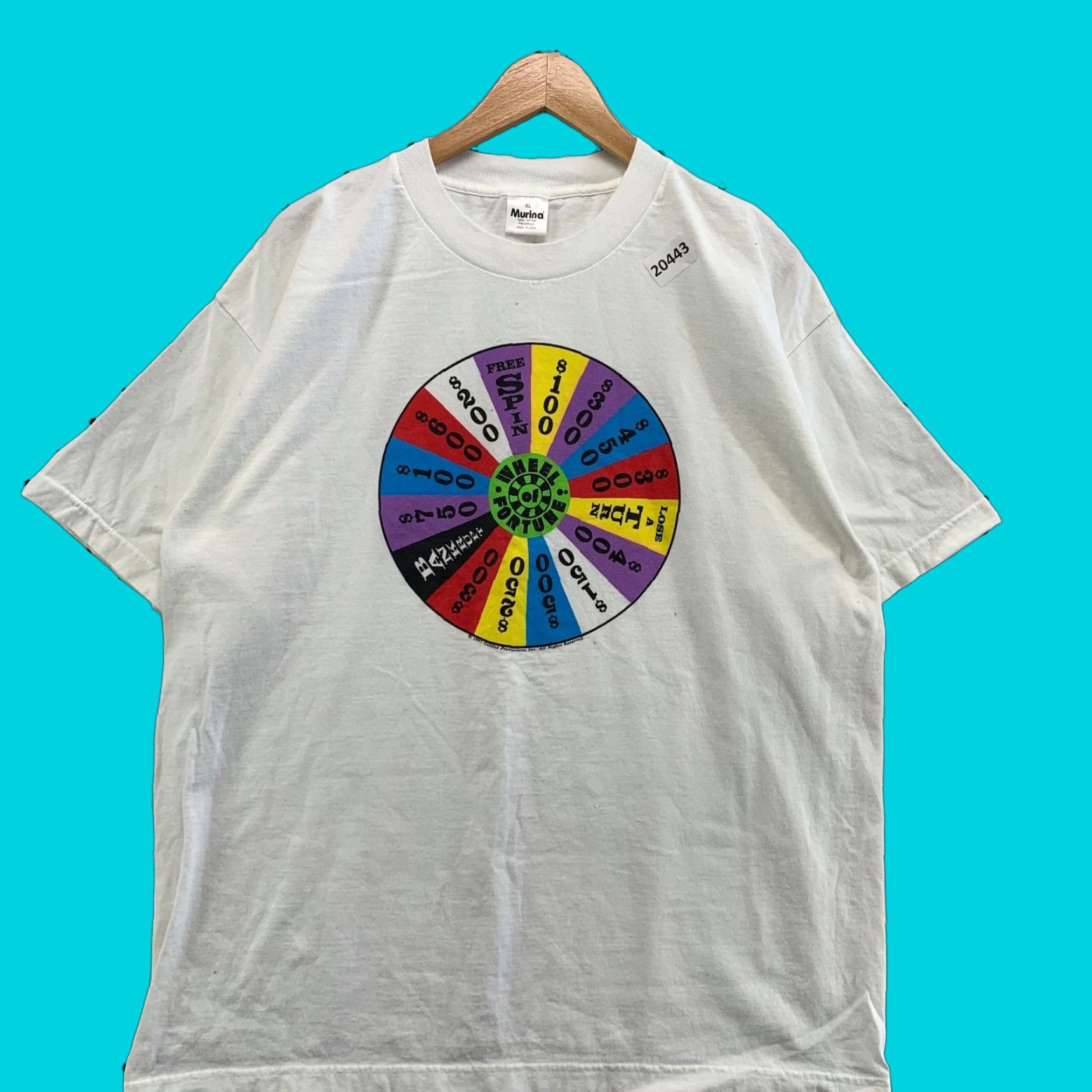 Vintage VINTAGE Wheel Of Fortune T-Shirt White Pinwheel Graphic Adult XL 23.5x30 90s Men Mens Size US XL / EU 56 / 4 - 1 Thumbnail