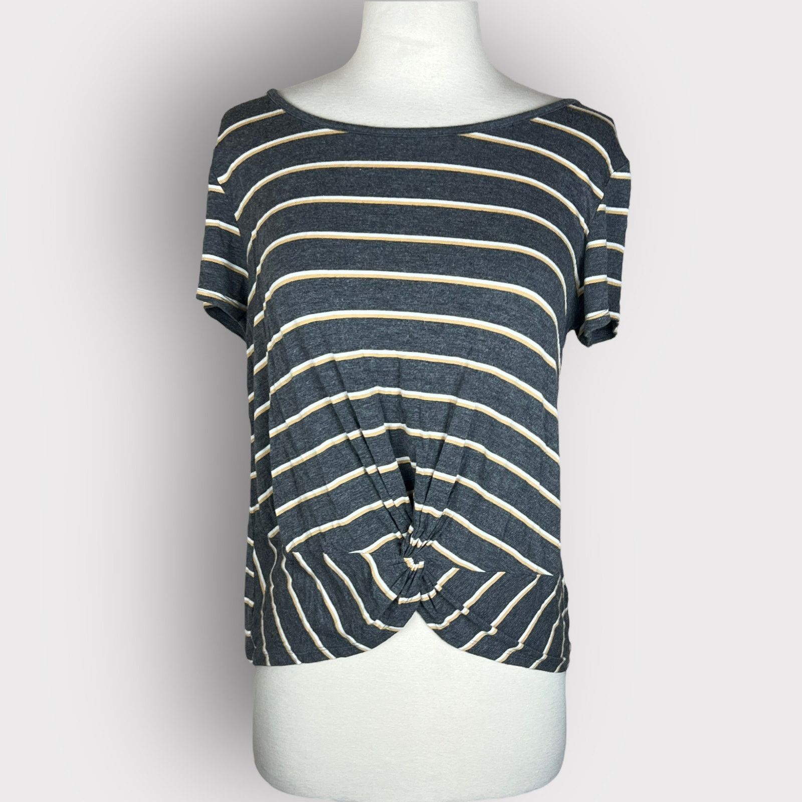 Vintage Pink Rose Retro Striped Twist Knot Tee | Medium Size M / US 6-8 / IT 42-44 - 1 Thumbnail