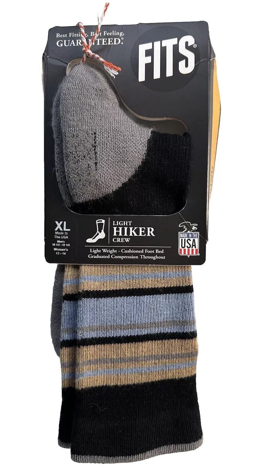 Designer FITS Unisex Light Hiker Crew Cushioned Socks Striped Merino Size ONE SIZE - 1 Thumbnail