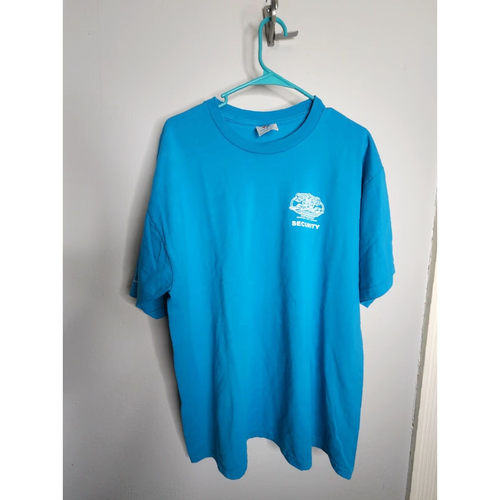 Jerzees Jerzees T-Shirt, Adult Large, Blue, Short Sleeve Crew Neck, Double-Sided, Retro “Super Splash” Tri Cities Park Security, Men’s Tee Size US L / EU 52-54 / 3 - 2 Thumbnail