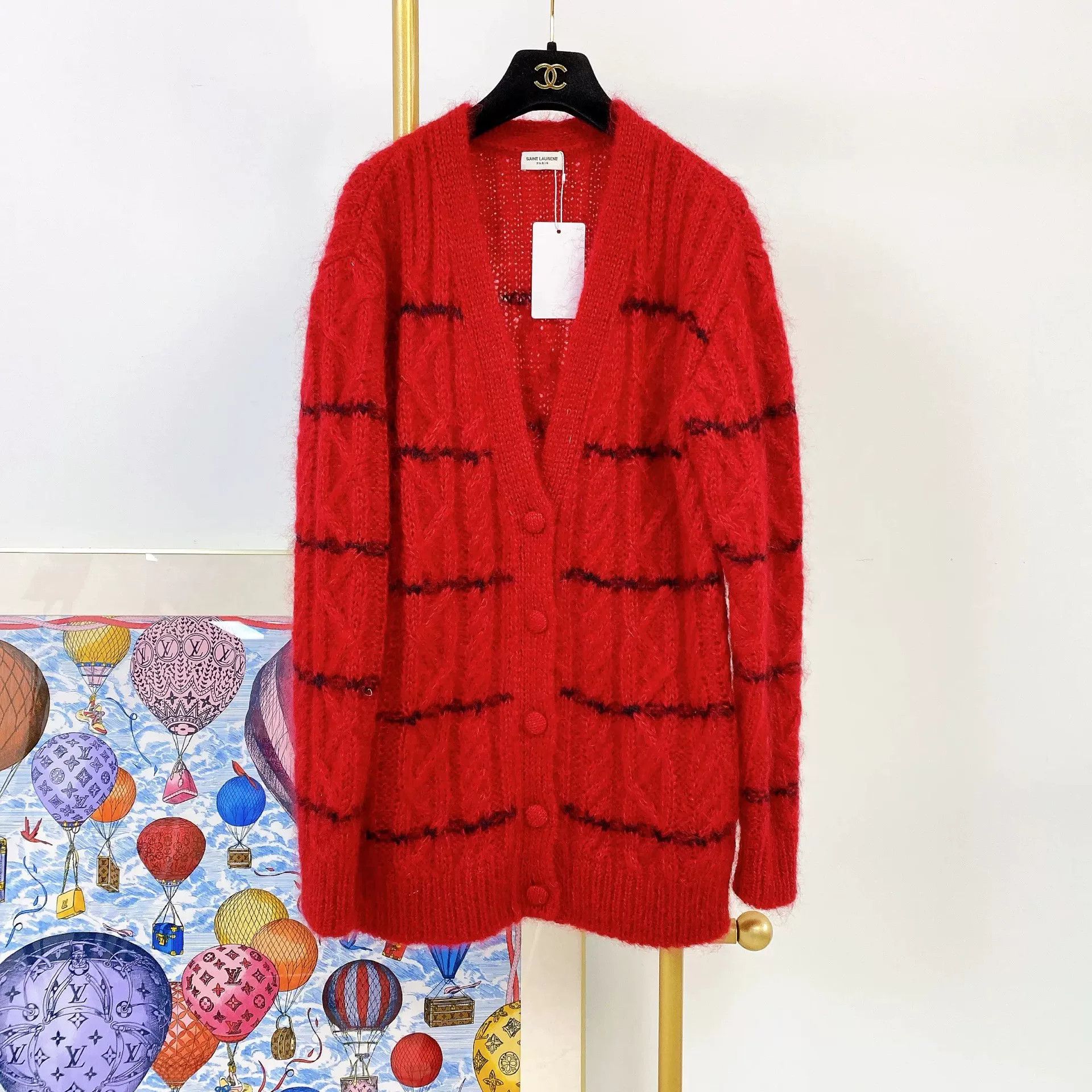 Saint Laurent Paris Saint Laurent Red Cable Knit Cardigan Size XS / US 0-2 / IT 36-38 - 1 Thumbnail