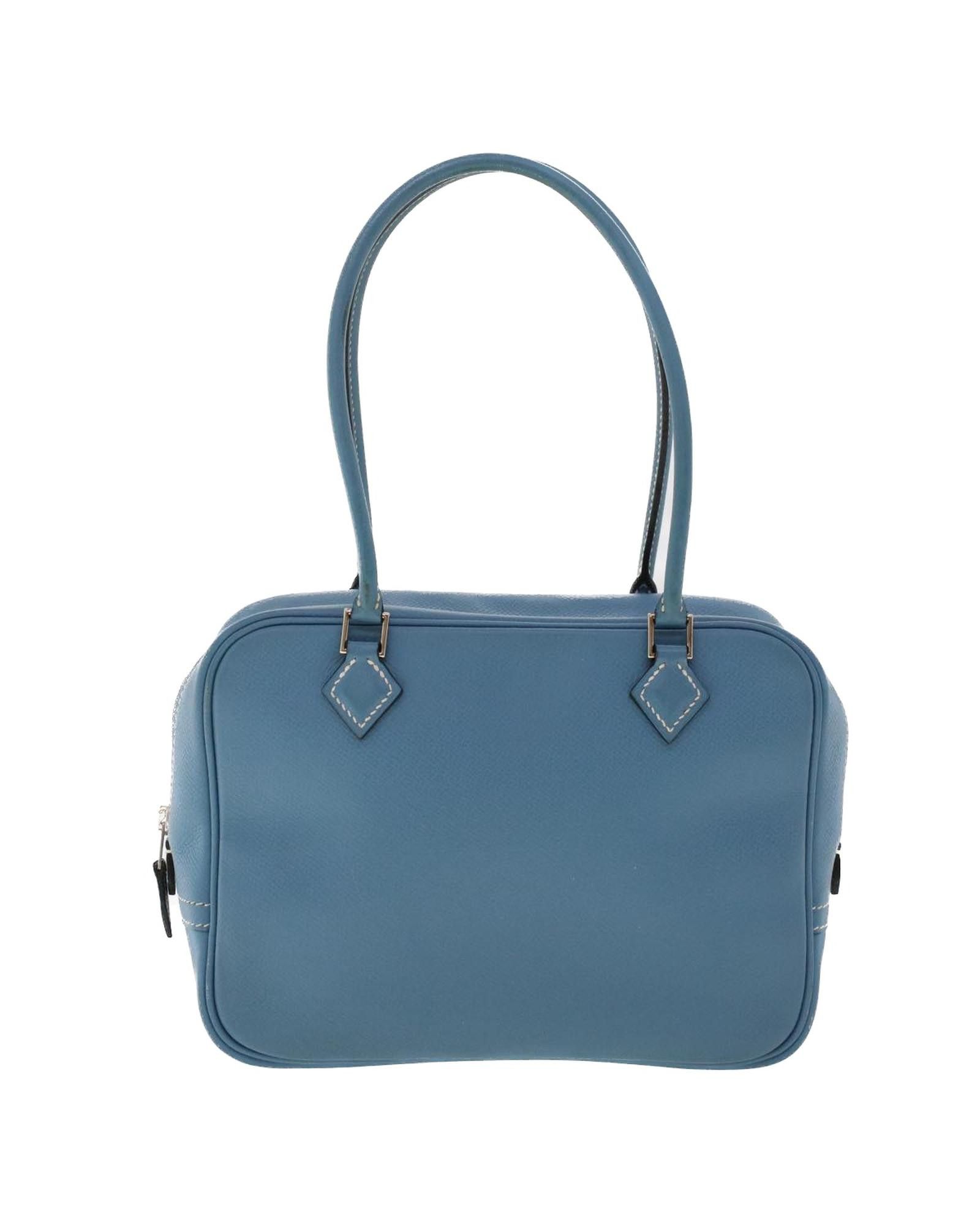 image of Hermes Chic And Sophisticated Blue Leather Handbag, Women's