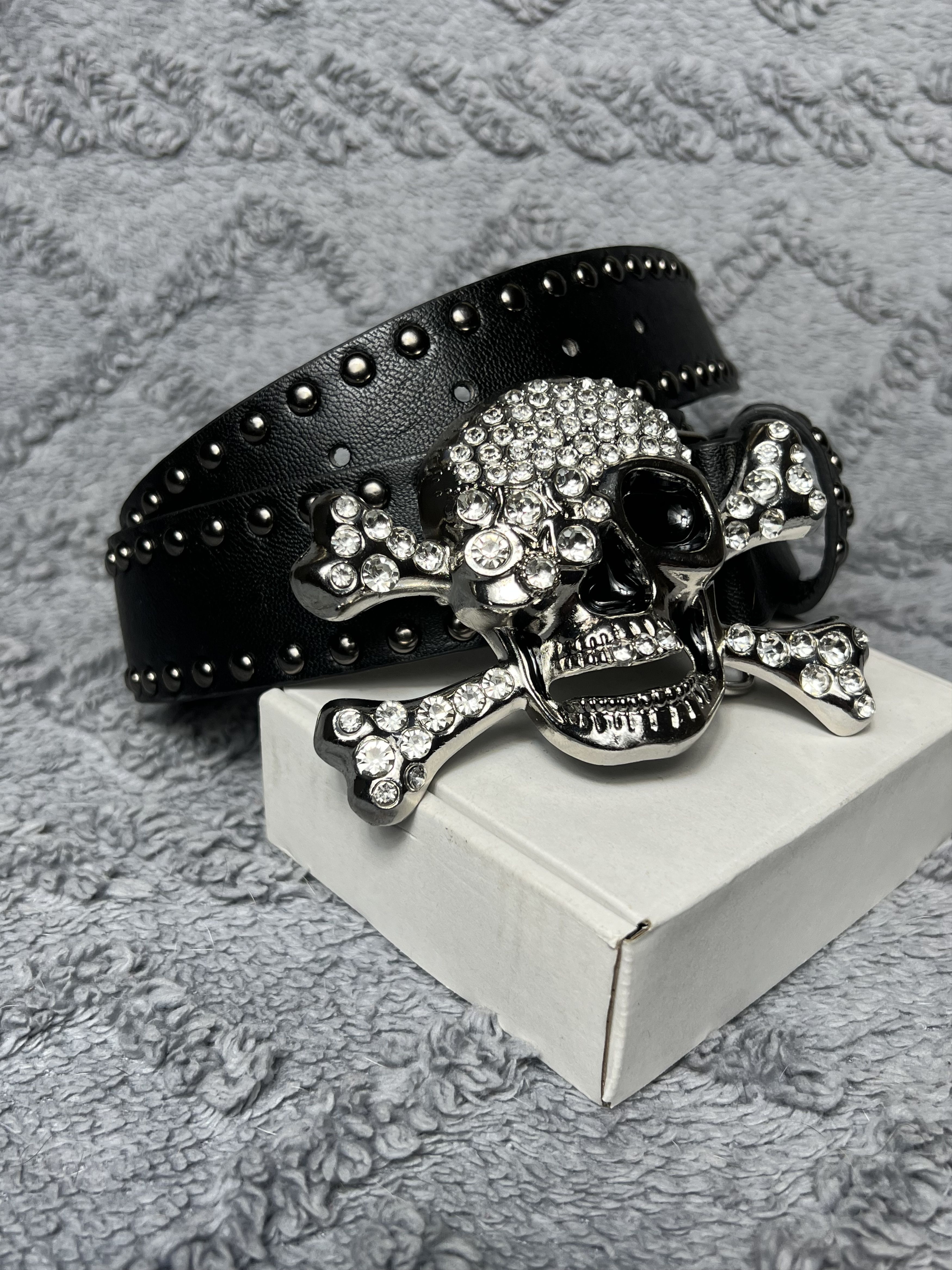 Other Rhinestones Skull Y2K Punk Buckle Belt Size ONE SIZE - 3 Thumbnail