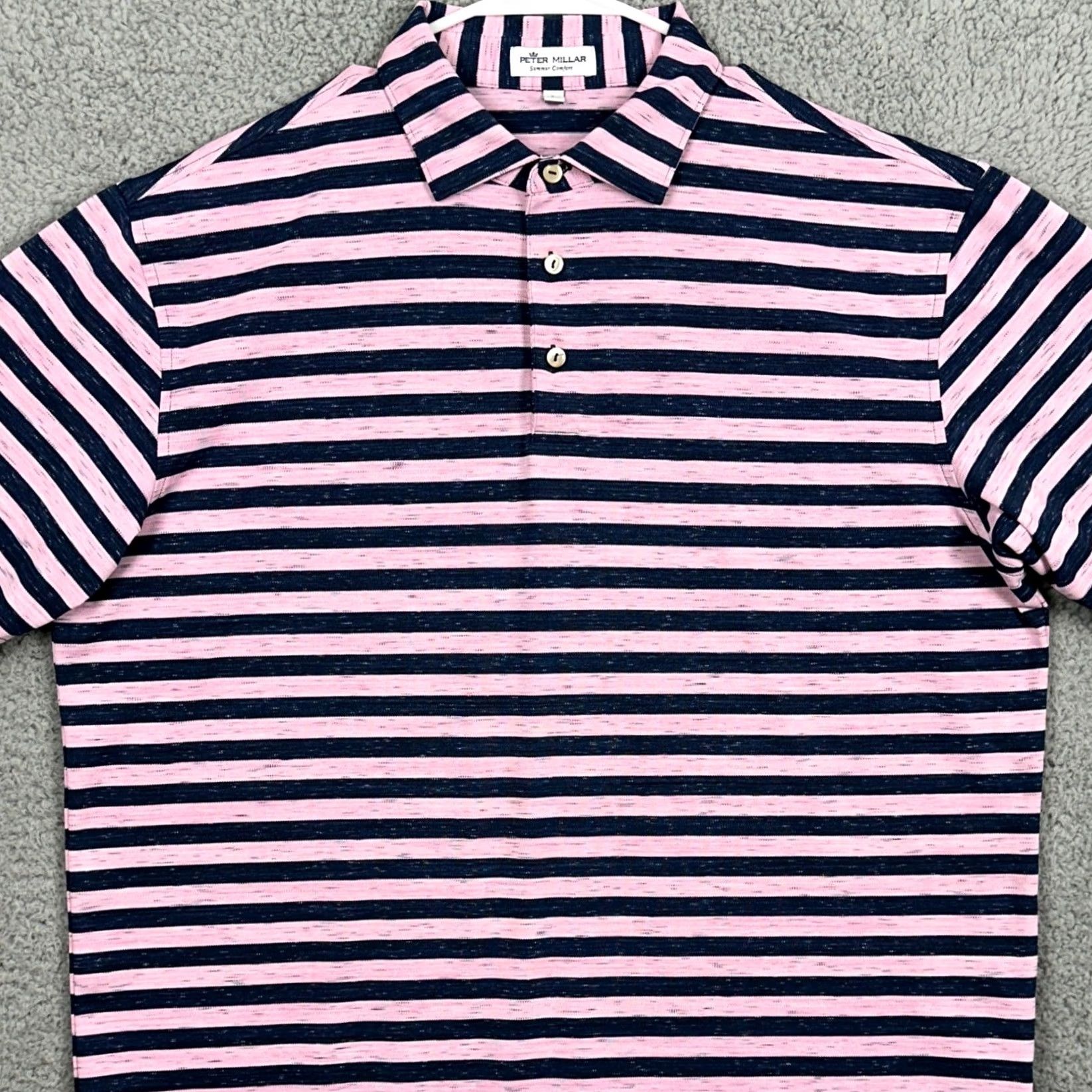 Peter Millar Peter Millar Summer Comfort Shirt Polo Mens Large Pink Striped Rugby Golf Stretch Size US L / EU 52-54 / 3 - 2 Thumbnail