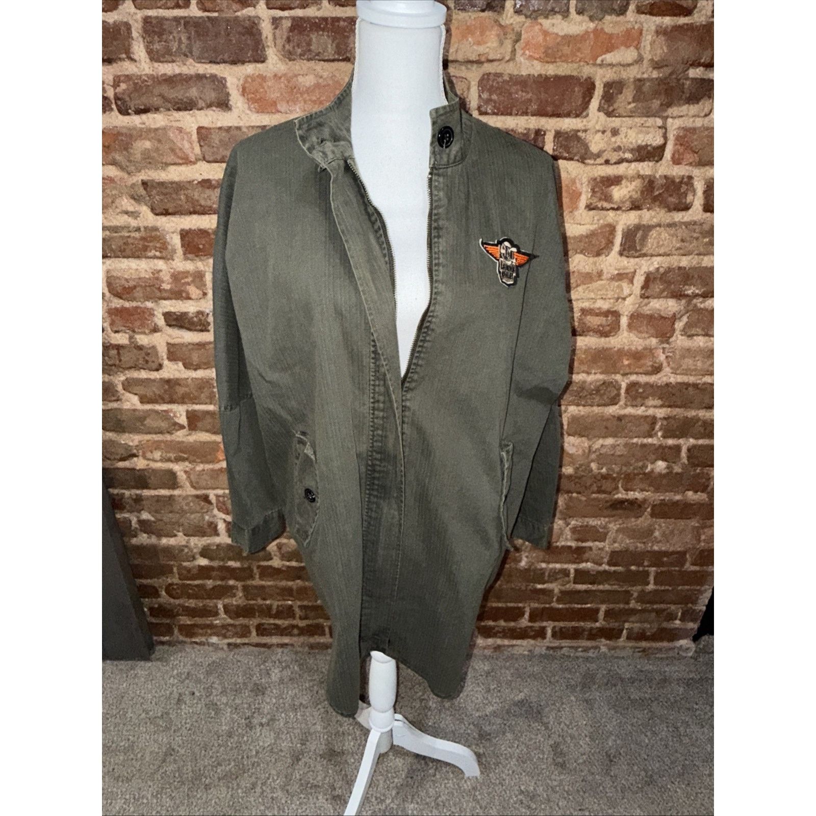 Basic Editions Green Military 100% Cotton Parka Ladies Of Harley Patch OSFA Size ONE SIZE - 1 Thumbnail