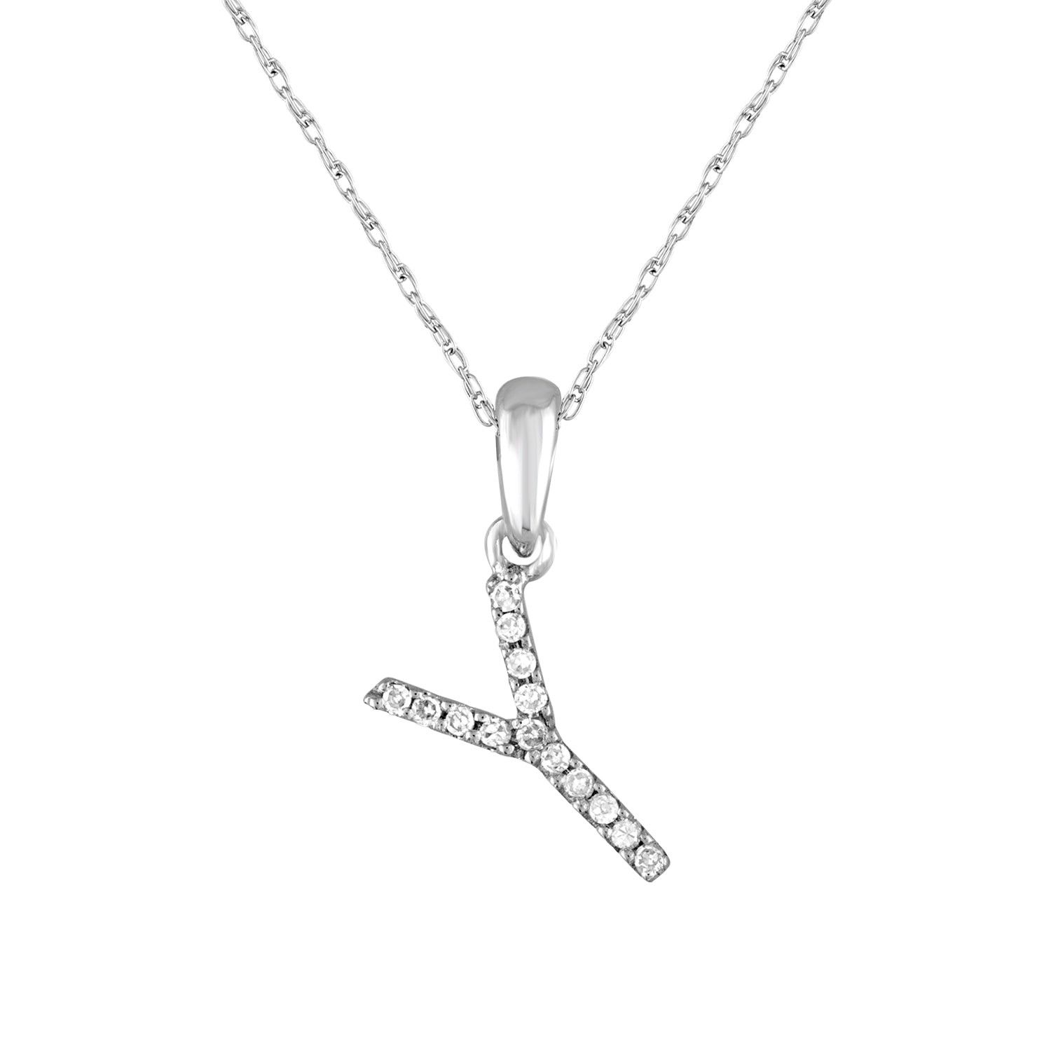 image of Tiffany Co 14K White Gold & Diamond Initial Necklace- Y, Women's