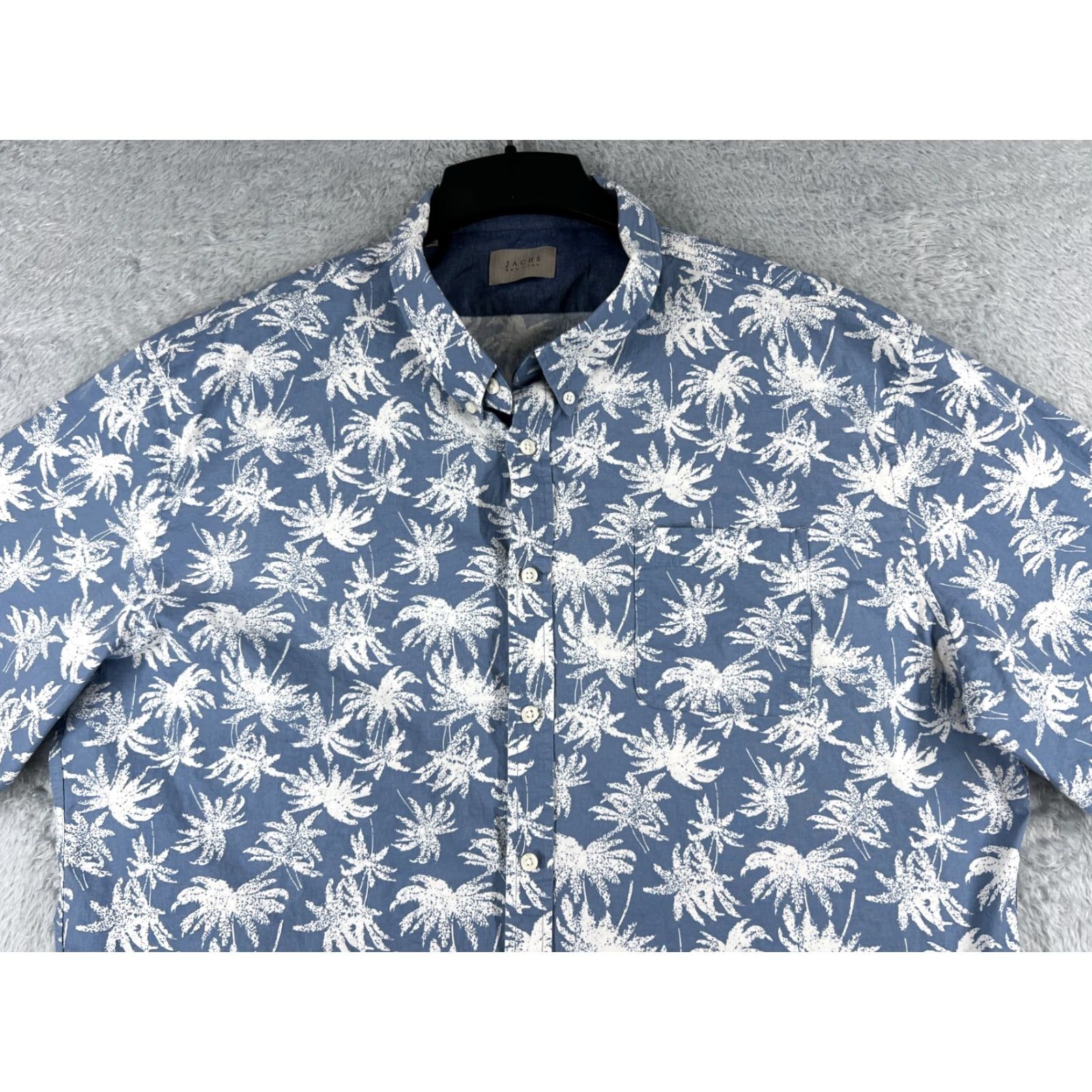 Vintage JACHS Shirt Men 2XL White Blue Floral Palm Button Cotton Blend Hawaiian Size US XXL / EU 58 / 5 - 4 Thumbnail