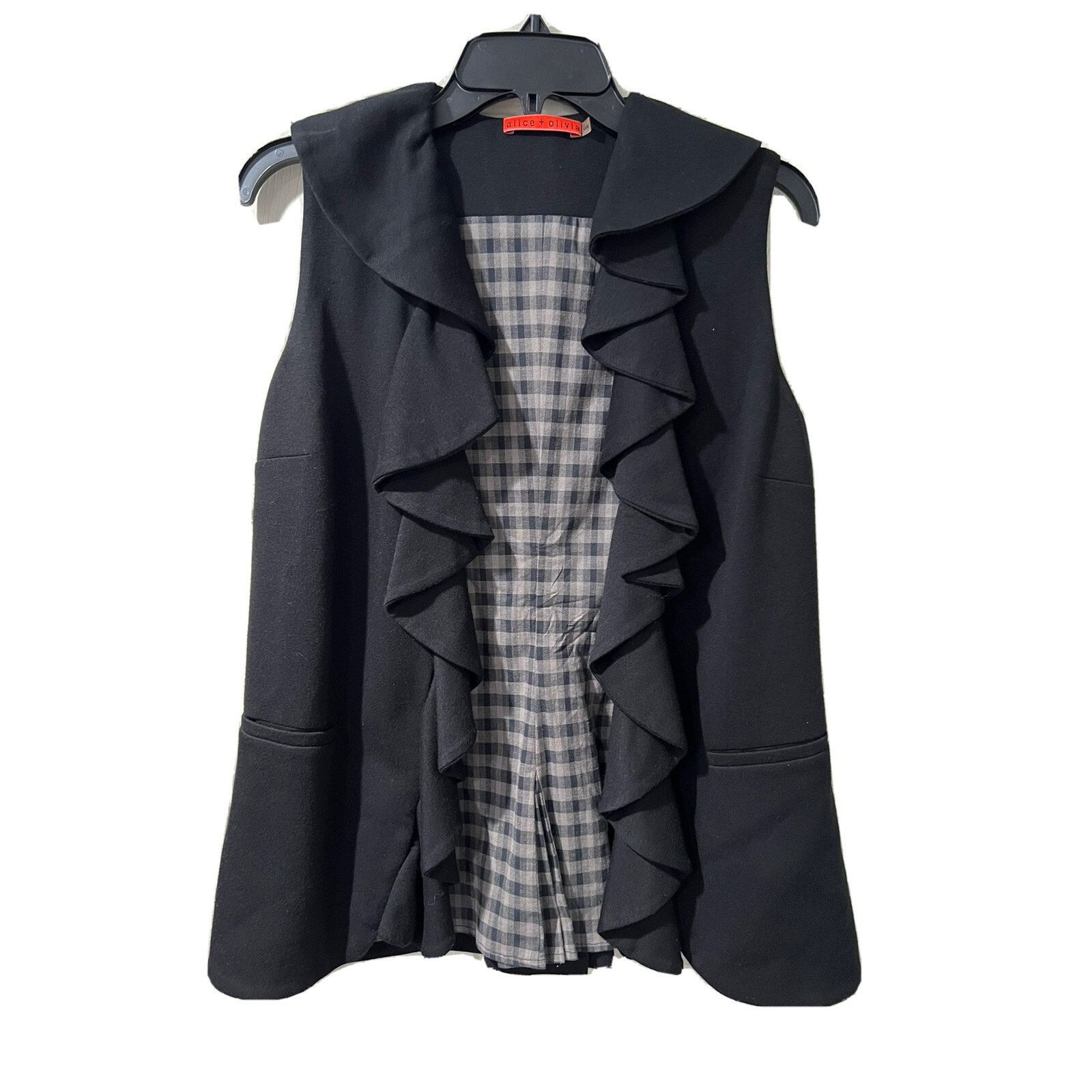 Alice + Olivia Alice + Olivia Ruffle Ponte Lined V-Neck Open Vest M A001626 Size M / US 6-8 / IT 42-44 - 2 Thumbnail