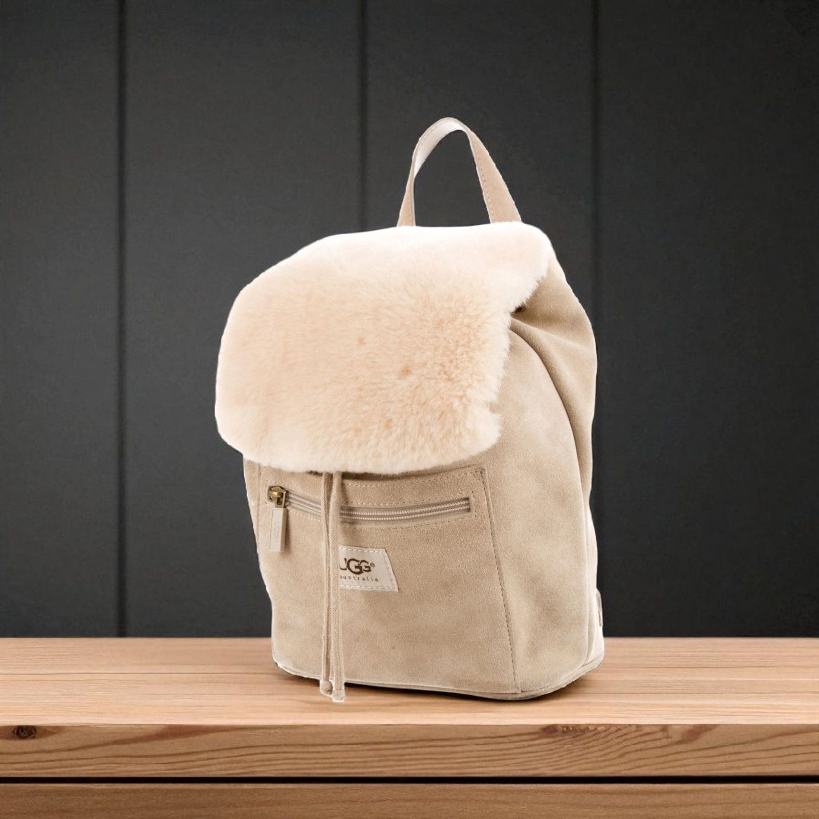 Women's UGG AUSTRALIA beige Suede Shearling Mini Backpack
