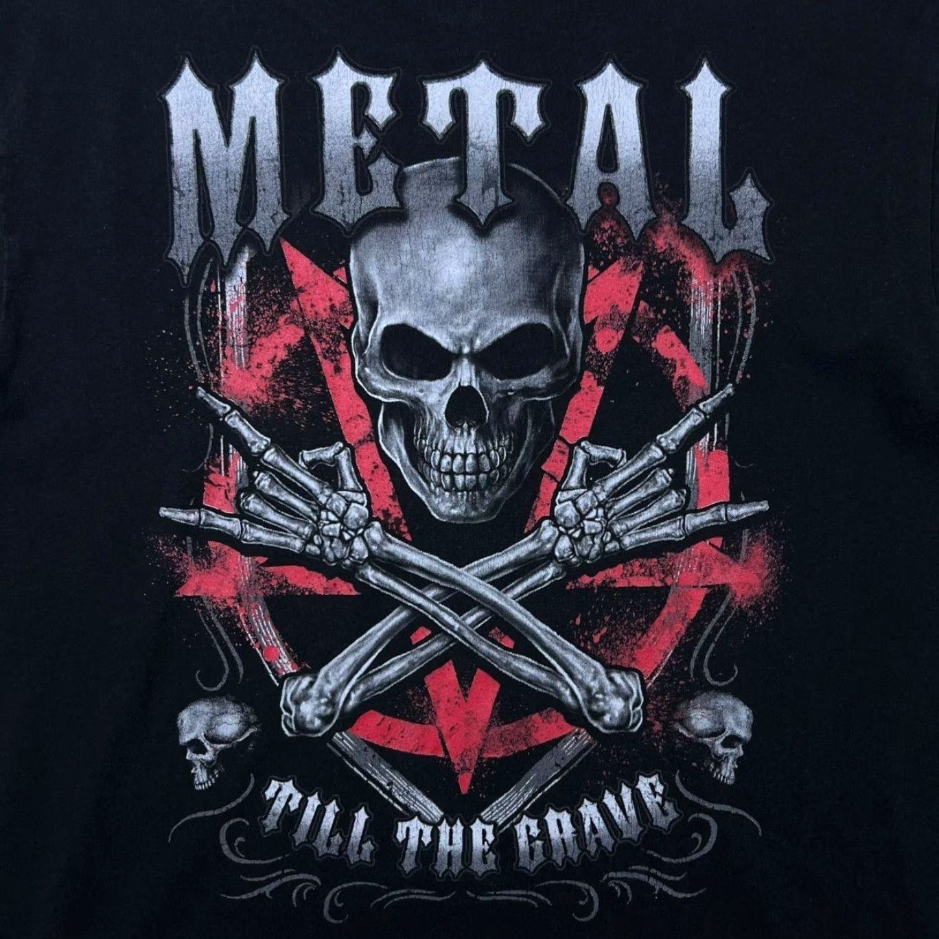 Vintage Lethal Threat "Metal Till The Grave" Goth Biker Skull Graphic Black T-Shirt XL Mens Short Sleeve 100% Cotton Vintage? Size US XL / EU 56 / 4 - 5 Thumbnail