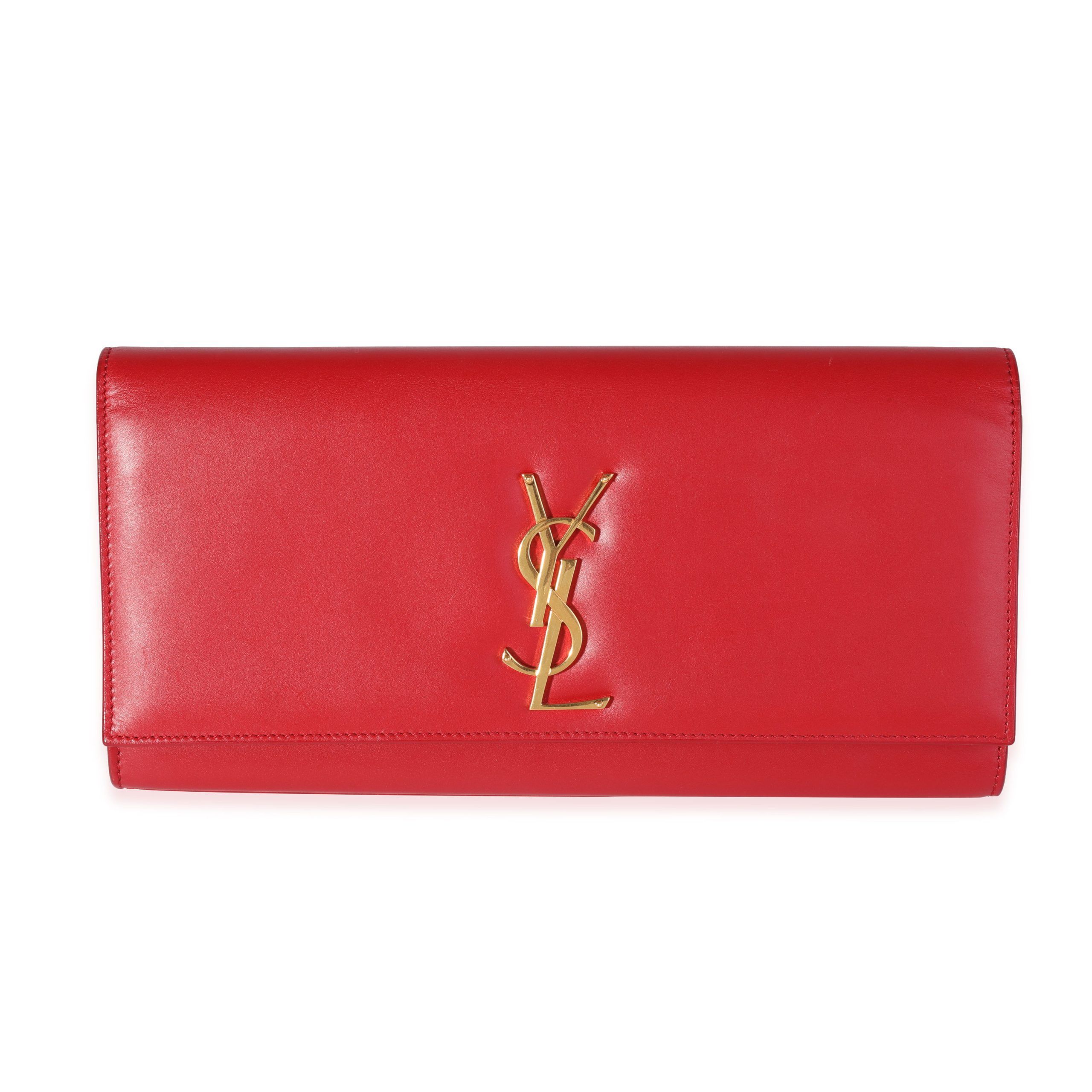 image of YVES Saint Laurent Red Smooth Calfskin Cassandre Clutch, Women's