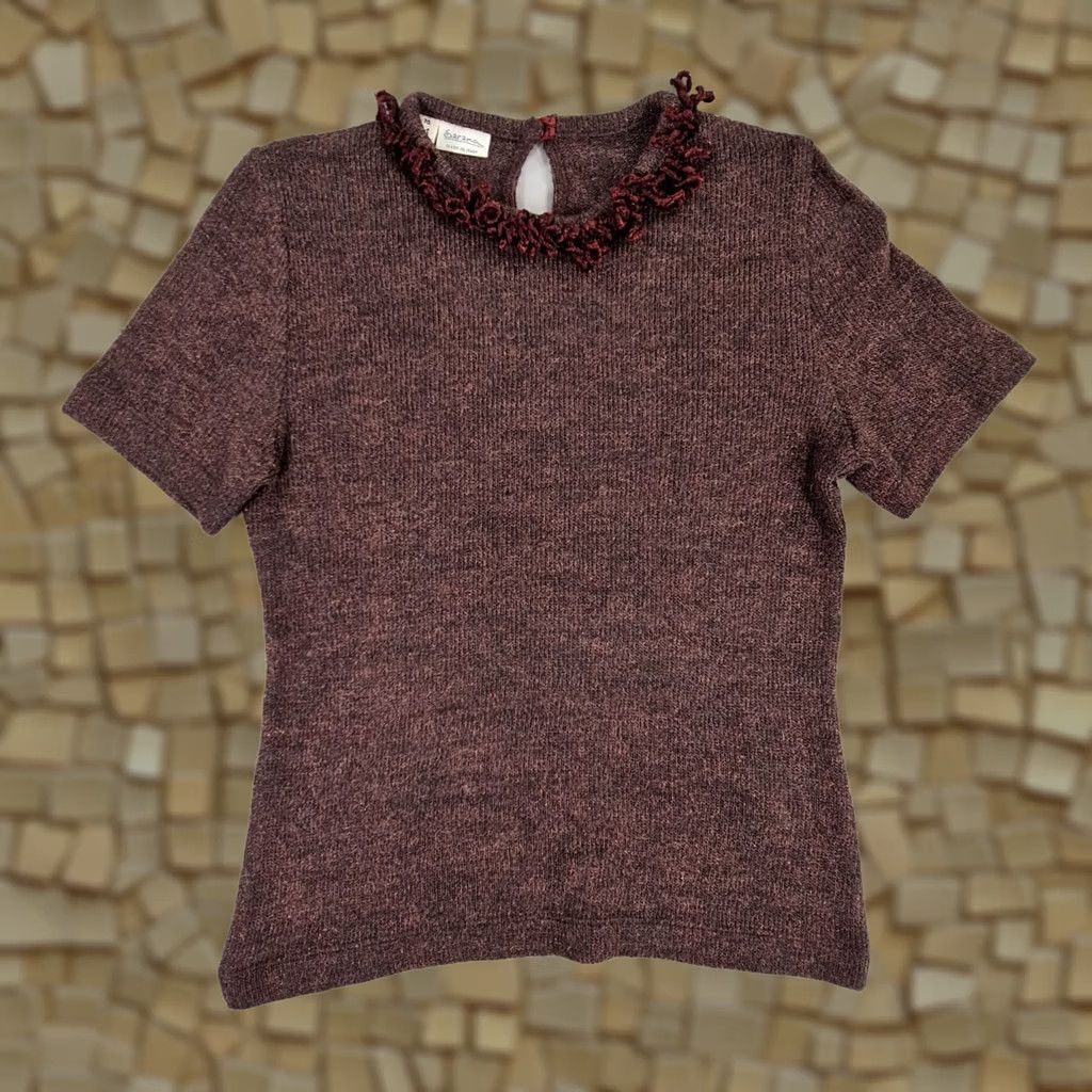 Vintage Serena Womens Jumper Burgundy Red IT 44 Short Sleeve Angora Wool Round Neck Pullover Knit Casual Womens Size M / US 6-8 / IT 42-44 - 1 Thumbnail