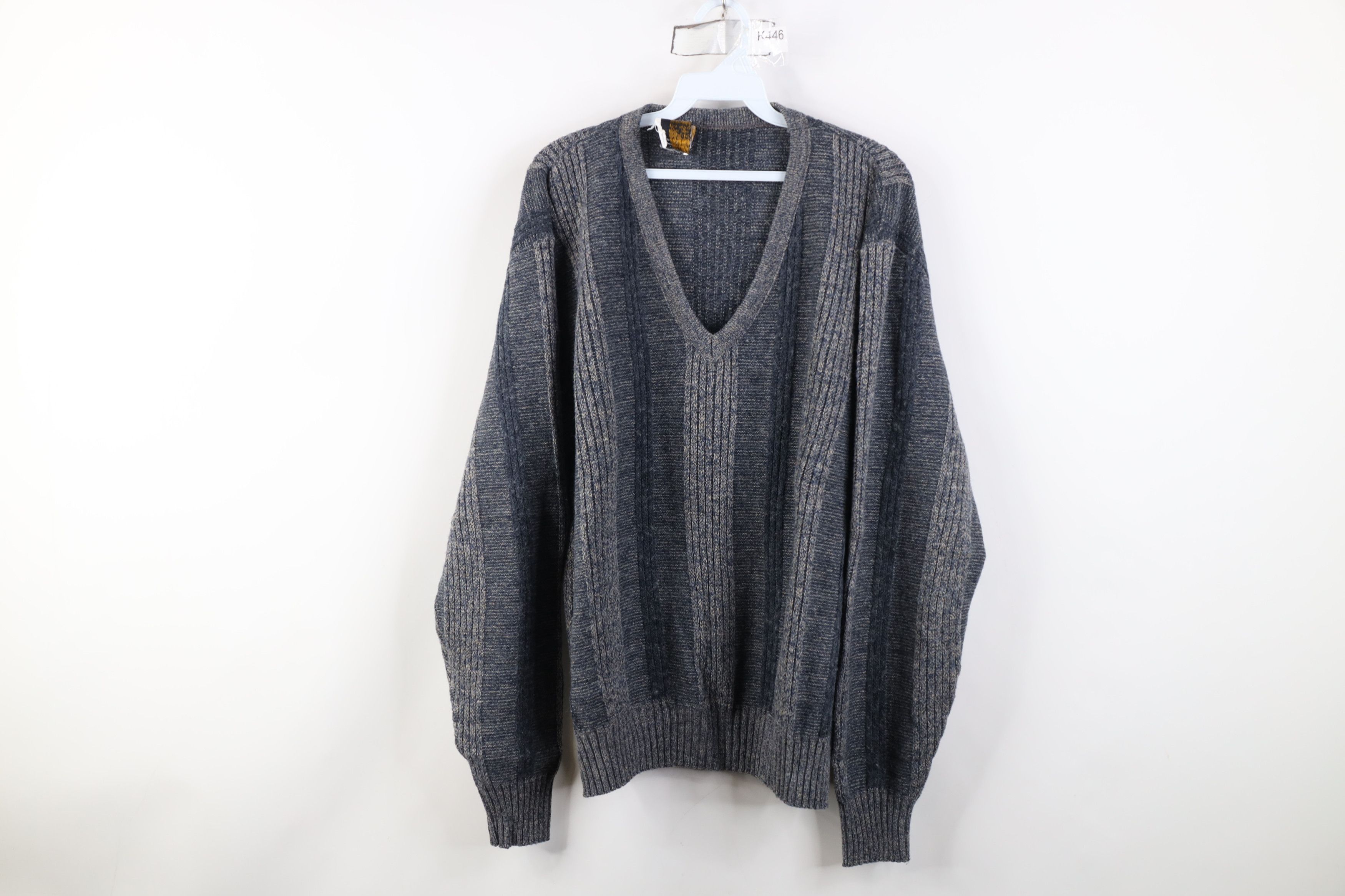 Vintage Vintage 70s Streetwear Ribbed Knit V-Neck Sweater Blue USA Size US XXL / EU 58 / 5 - 1 Thumbnail