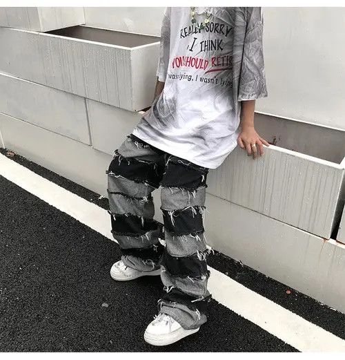 Designer Jeans wide legs trousers tassels hip-hop loose jeans Size US 34 / EU 50 - 2 Thumbnail