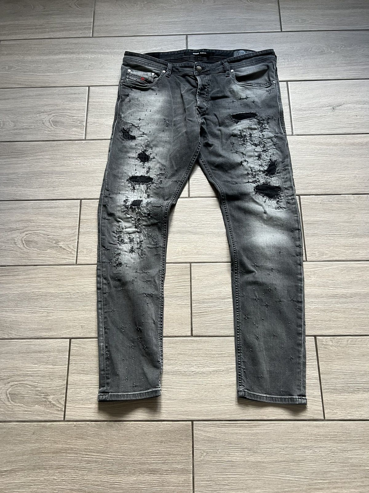 Diesel TRASHED🔥DIESEL GRAY SWEATPANT METAL LOGO DENIM PANTS Y2K Size US 36 / EU 52 - 5 Thumbnail