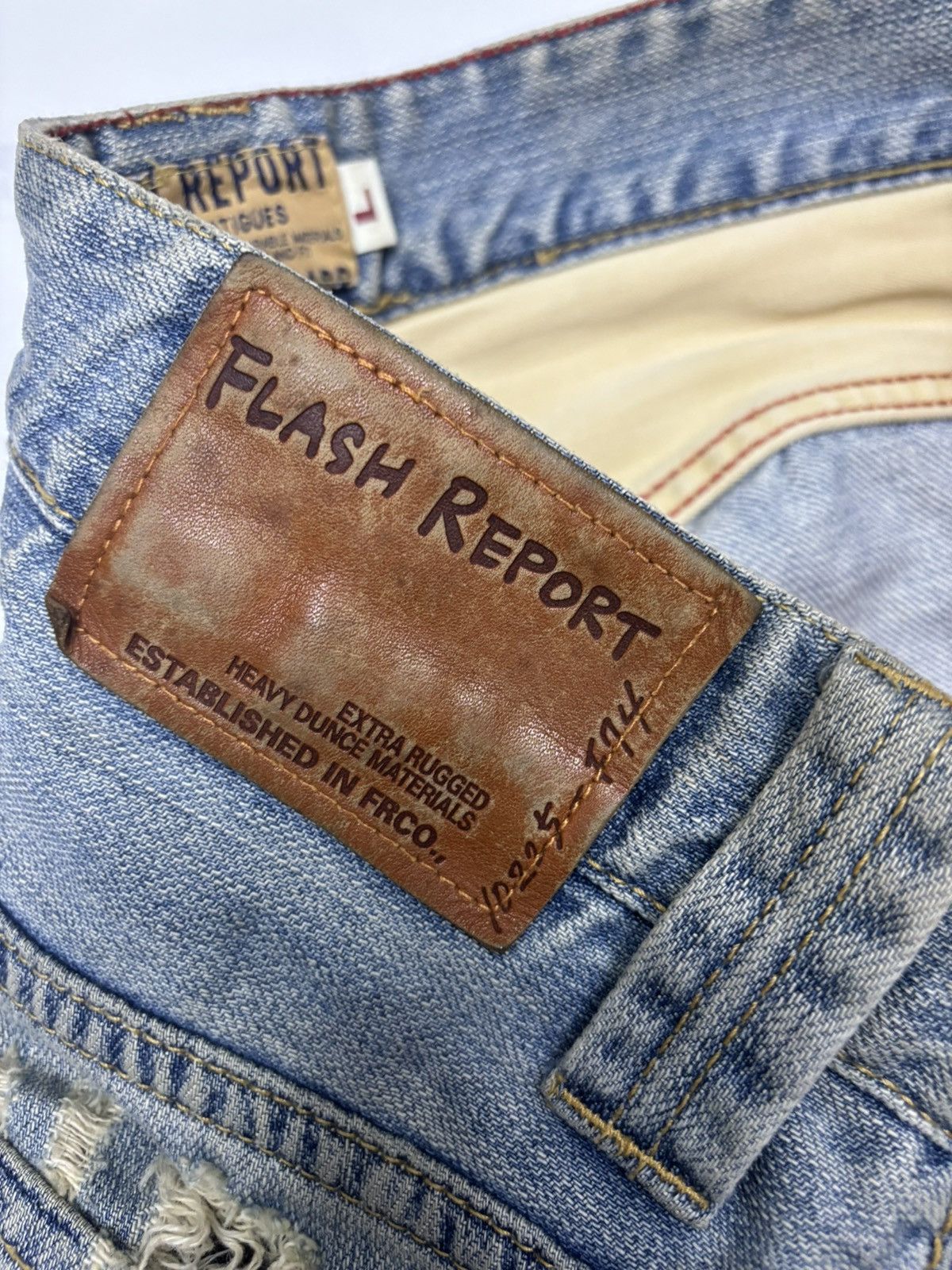 If Six Was Nine × Japanese Brand × Le Grande Bleu (L.G.B.) VINTAGE FATIGUES FLASH REPORT RIPPED DENIM JEANS Size US 34 / EU 50 - 10 Thumbnail
