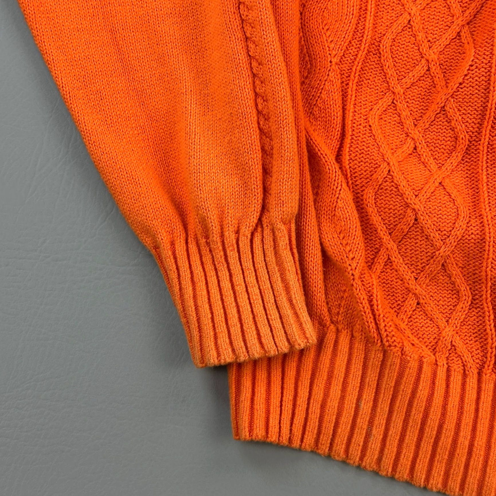 Lacoste Lacoste Mens Orange Vintage Washed Cable Knit Pullover Sweater 7 (XL) Preppy" Size US XL / EU 56 / 4 - 2 Thumbnail