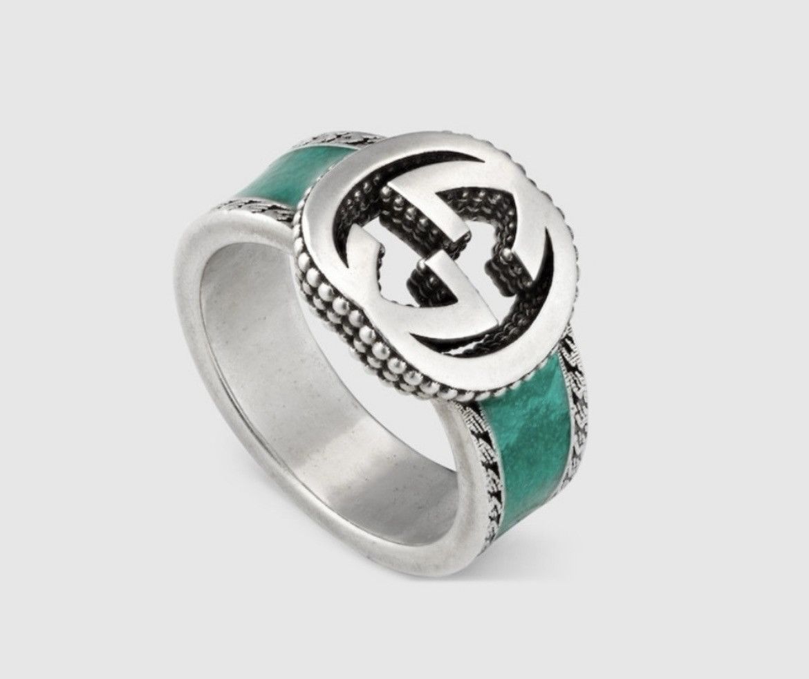 Gucci Gucci Interlocking G Turquoise Enamel Ring 14mm AG925 Size ONE SIZE - 1 Thumbnail