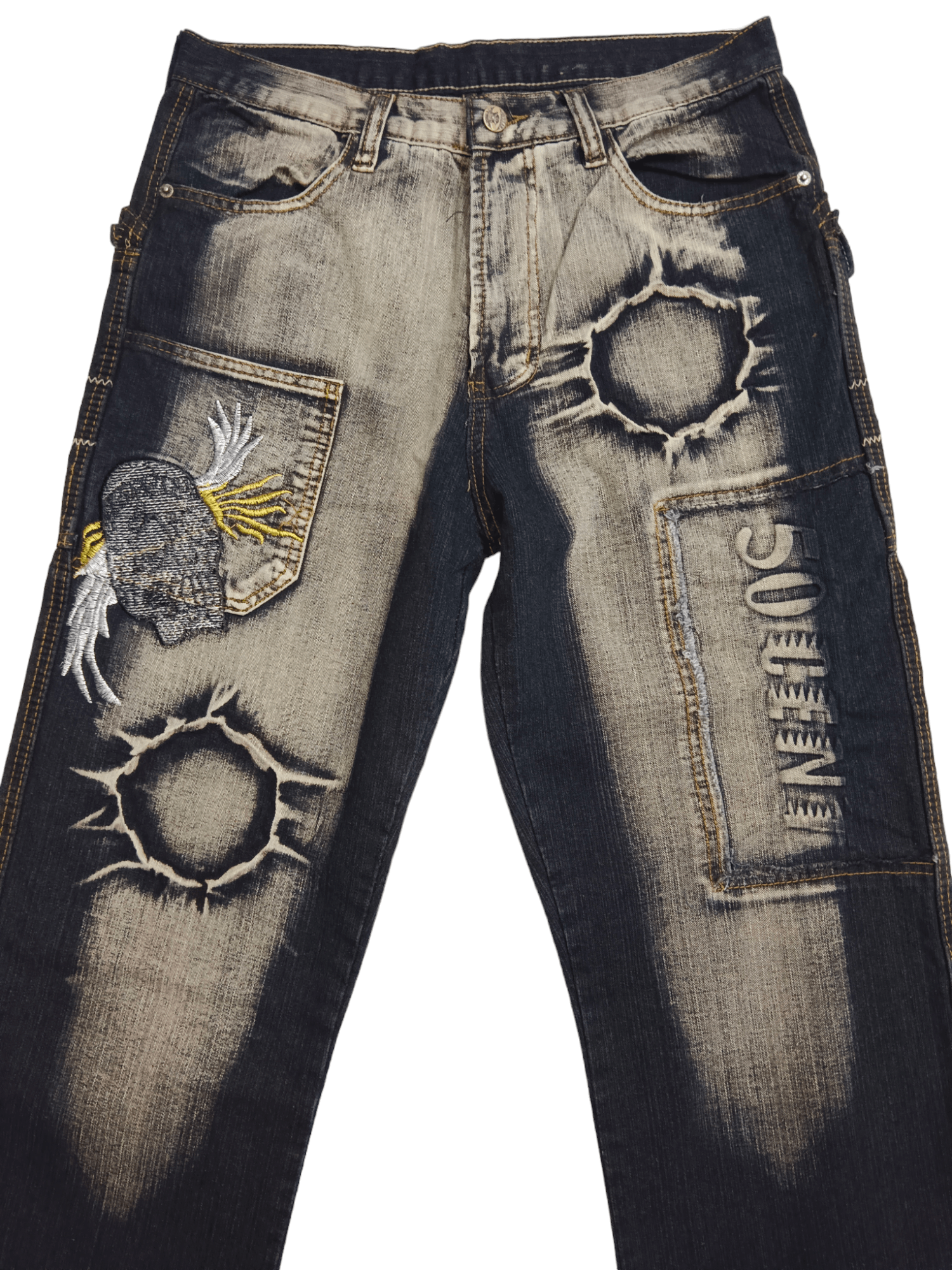 50 Cent Seditionaries Mudwash Skull Baggy Jeans Size US 32 / EU 48 - 2 Thumbnail
