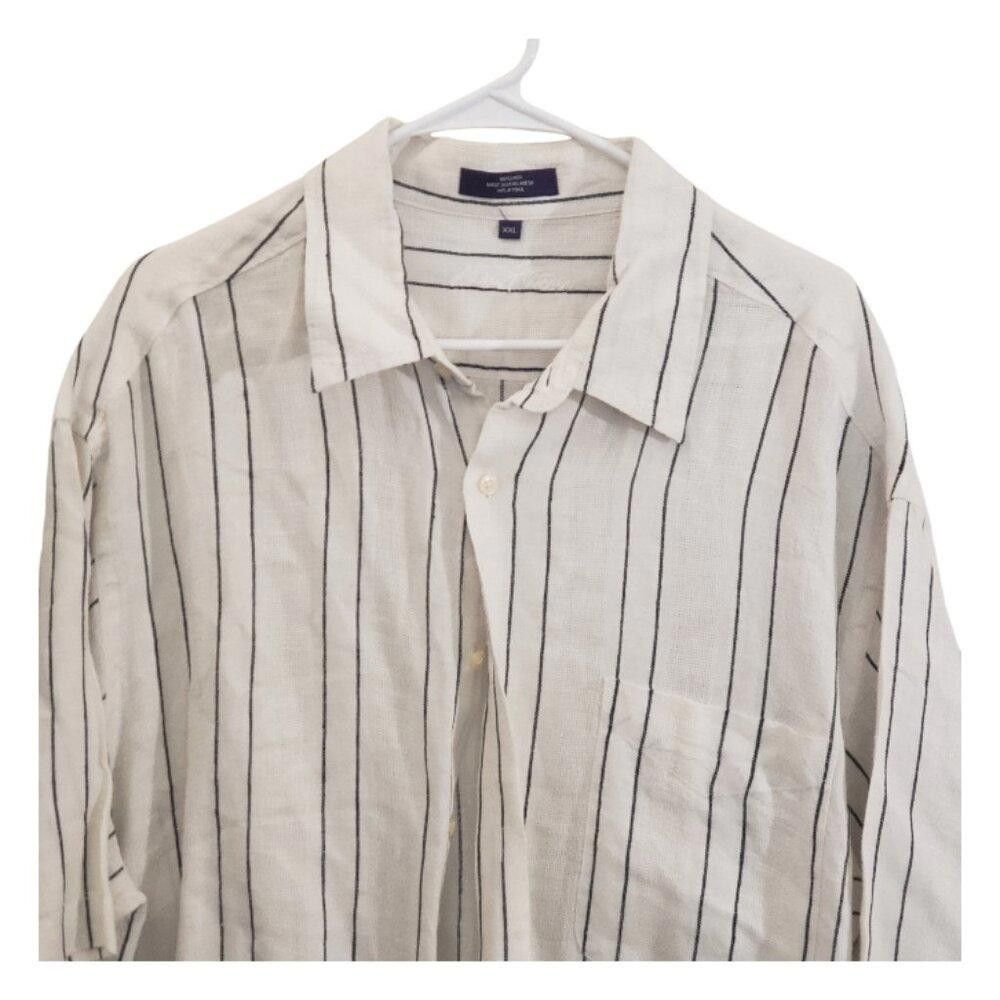 Alan Flusser CT1862 Alan Flusser Cream & Black Striped Linen Shirt XXL Size US XXL / EU 58 / 5 - 2 Thumbnail